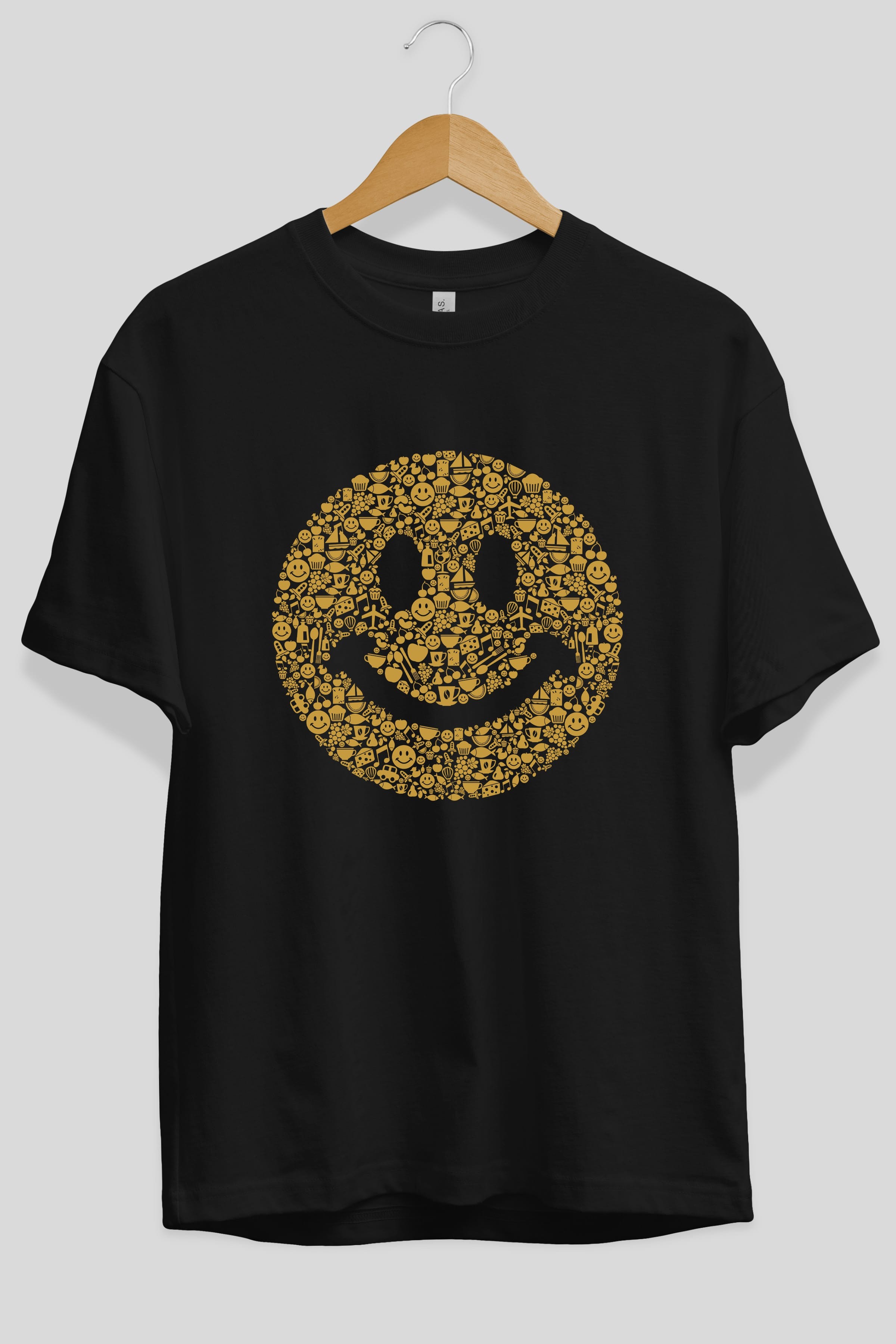 Smiley Ön Baskılı Oversize t-shirt %100 pamuk Erkek Kadın Unisex