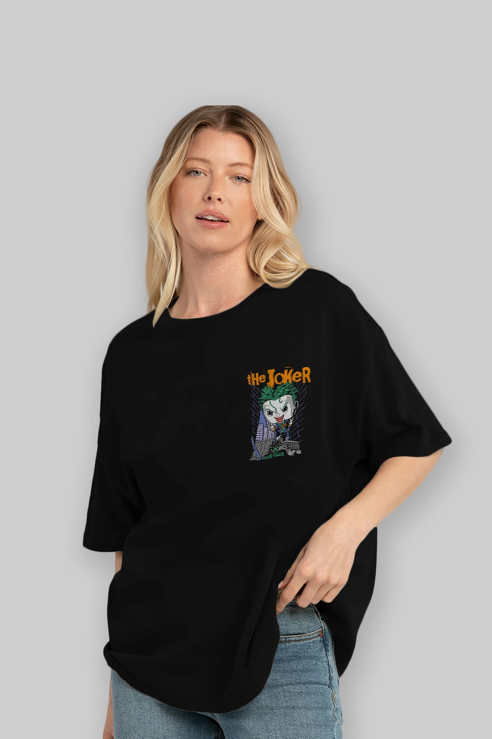 Joker (6) Ön Sol Baskılı Oversize t-shirt Erkek Kadın Unisex %100 Pamuk Bisiklet Yaka tişort