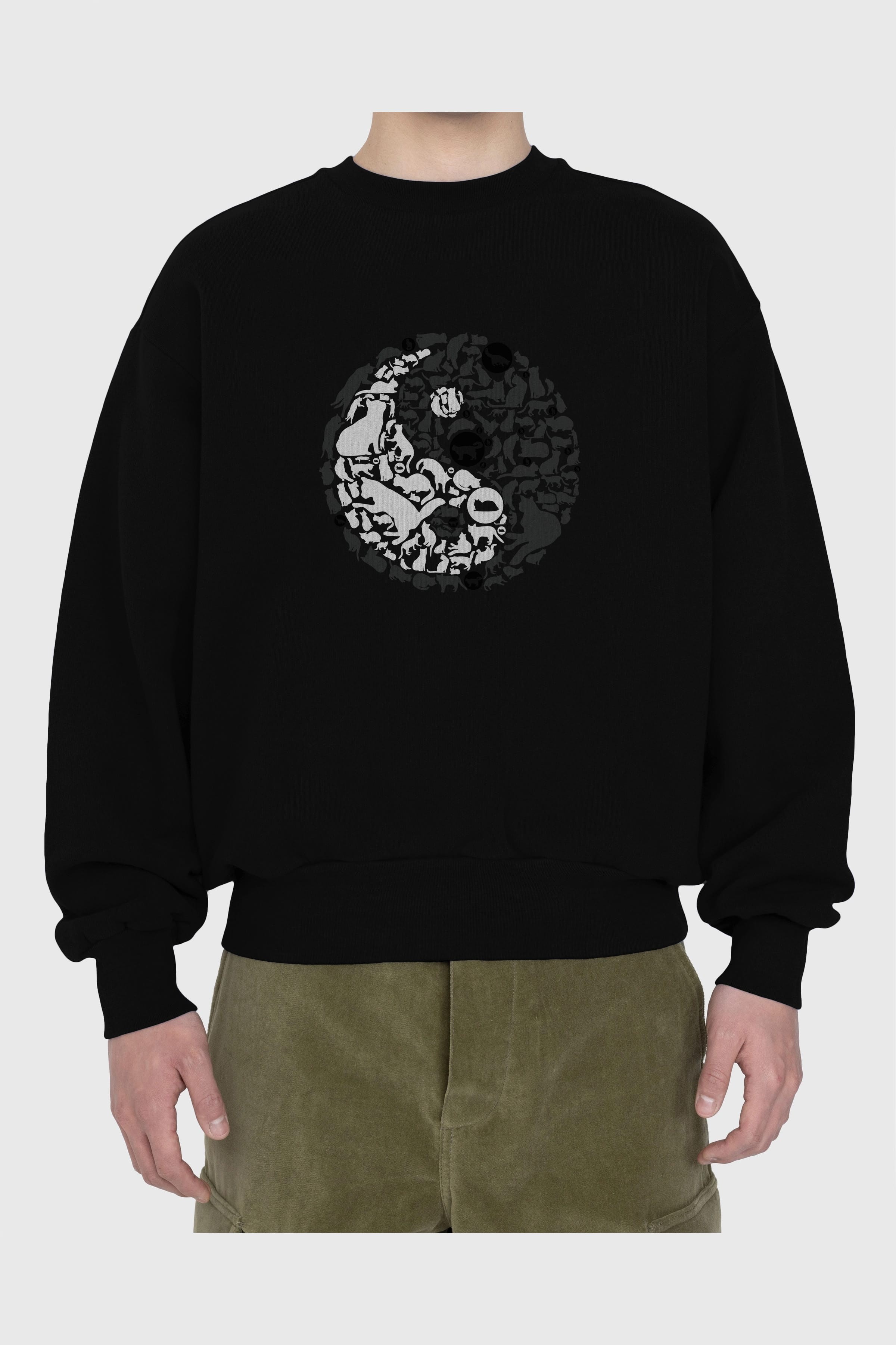 YinYang Cats Ön Baskılı Oversize Sweatshirt Erkek Kadın Unisex