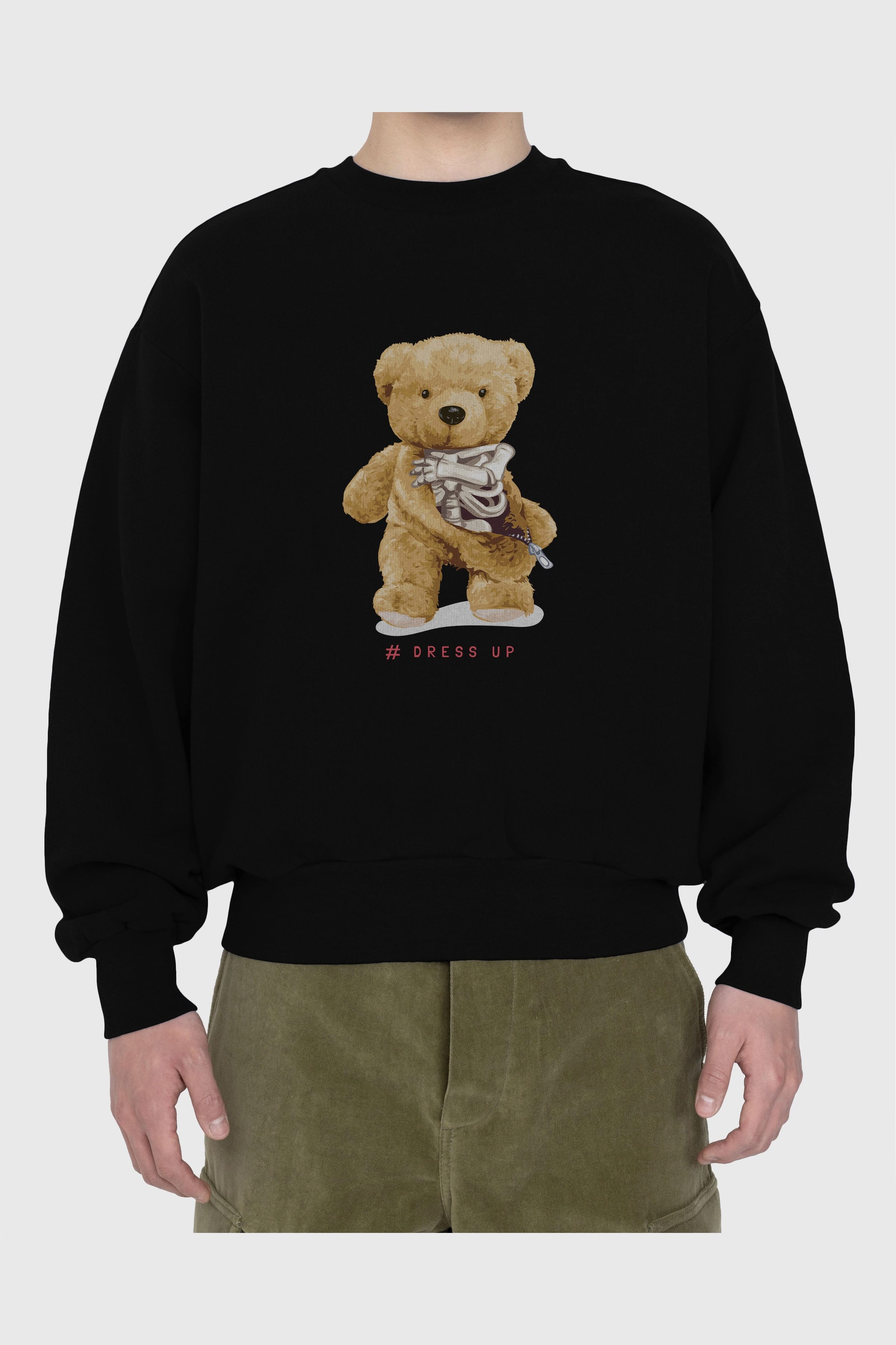 Teddy Bear Dress Up Ön Baskılı Oversize Sweatshirt Erkek Kadın Unisex