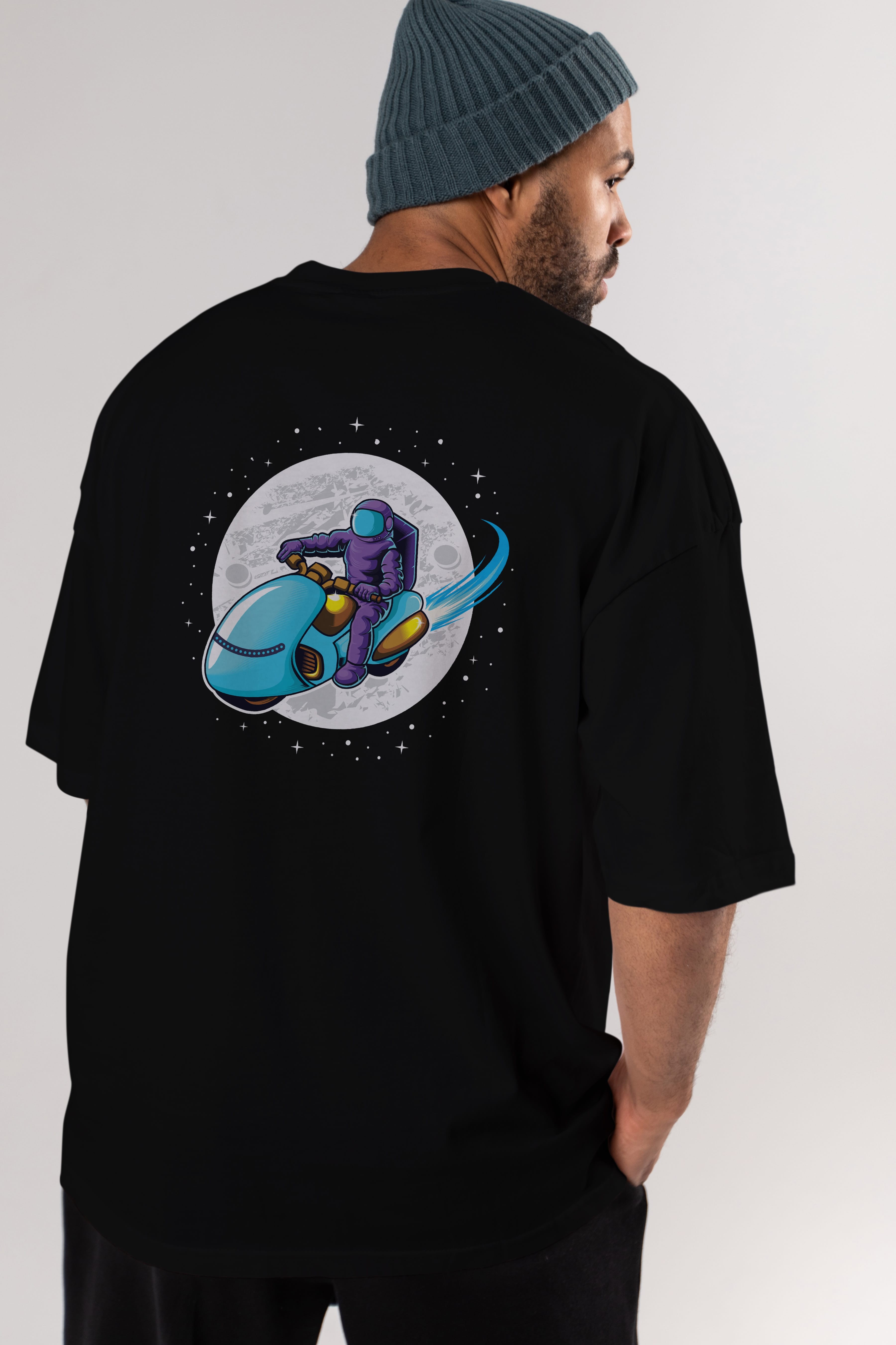 Astrorider in Space Arka Baskılı Oversize t-shirt Erkek Kadın Unisex