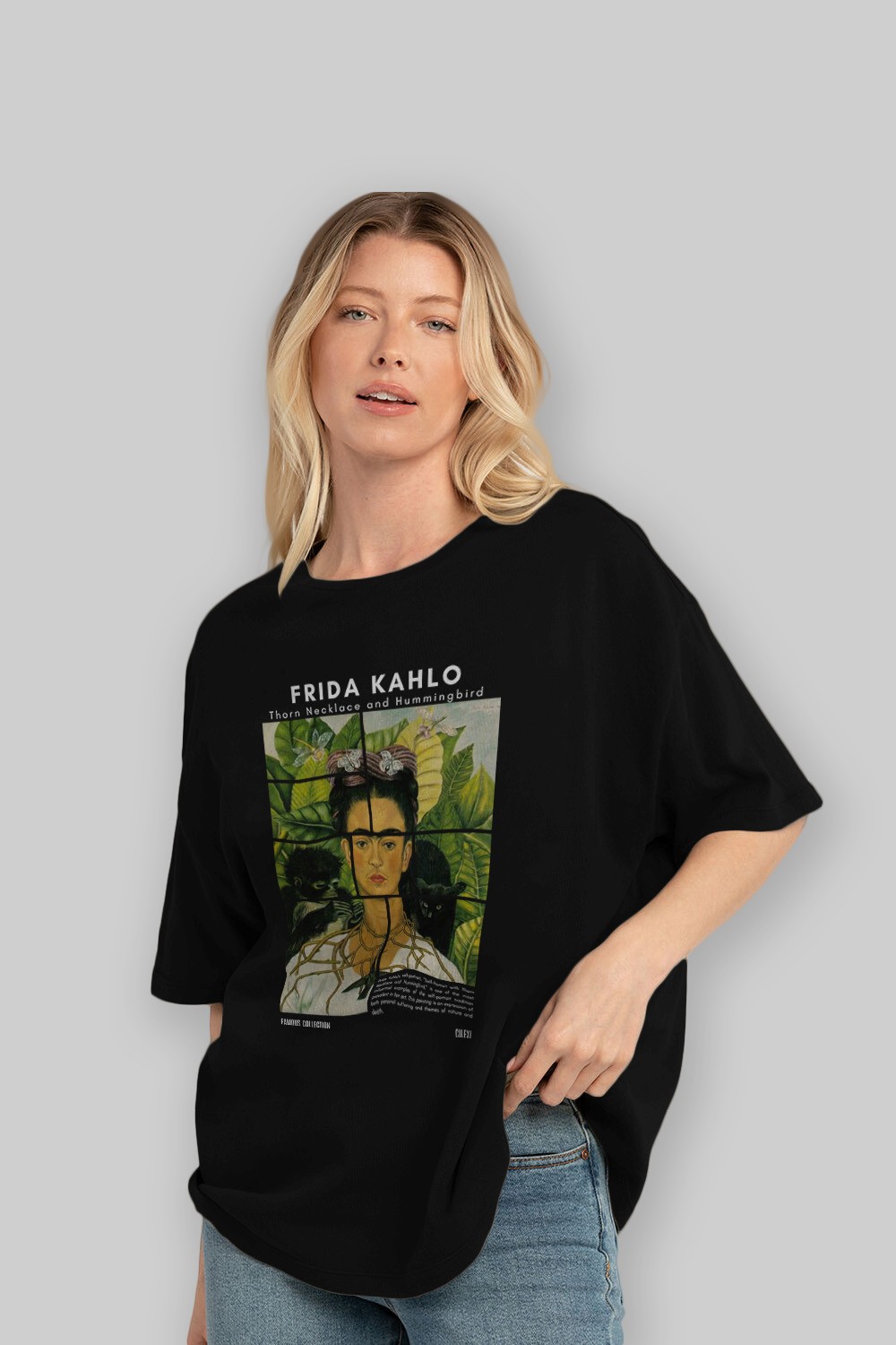 Frida Kahlo ön Baskılı Oversize t-shirt Erkek Kadın Bisiklet Yaka Pamuk tişort
