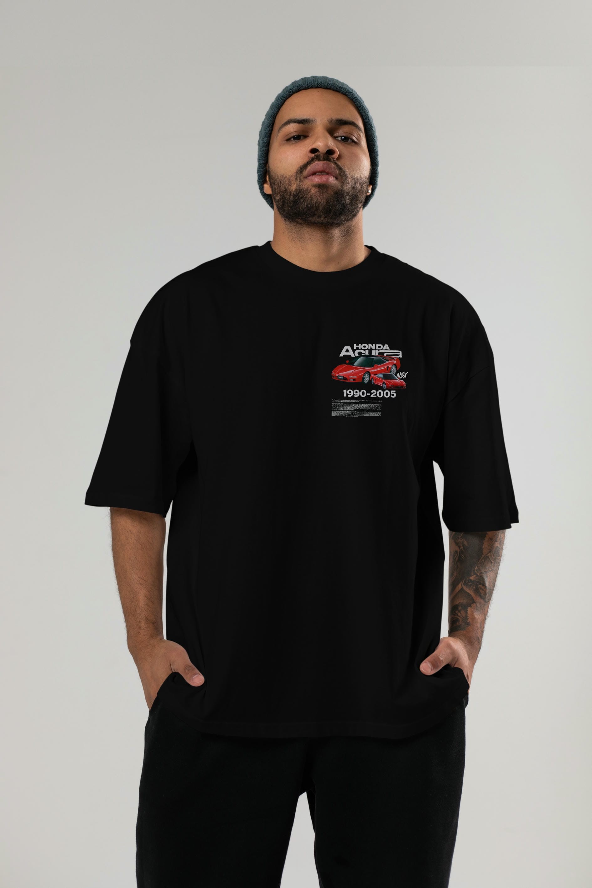 Honda Acura NSX Ön Sol Baskılı Oversize t-shirt Erkek Kadın Unisex %100 Pamuk Bisiklet Yaka tişort