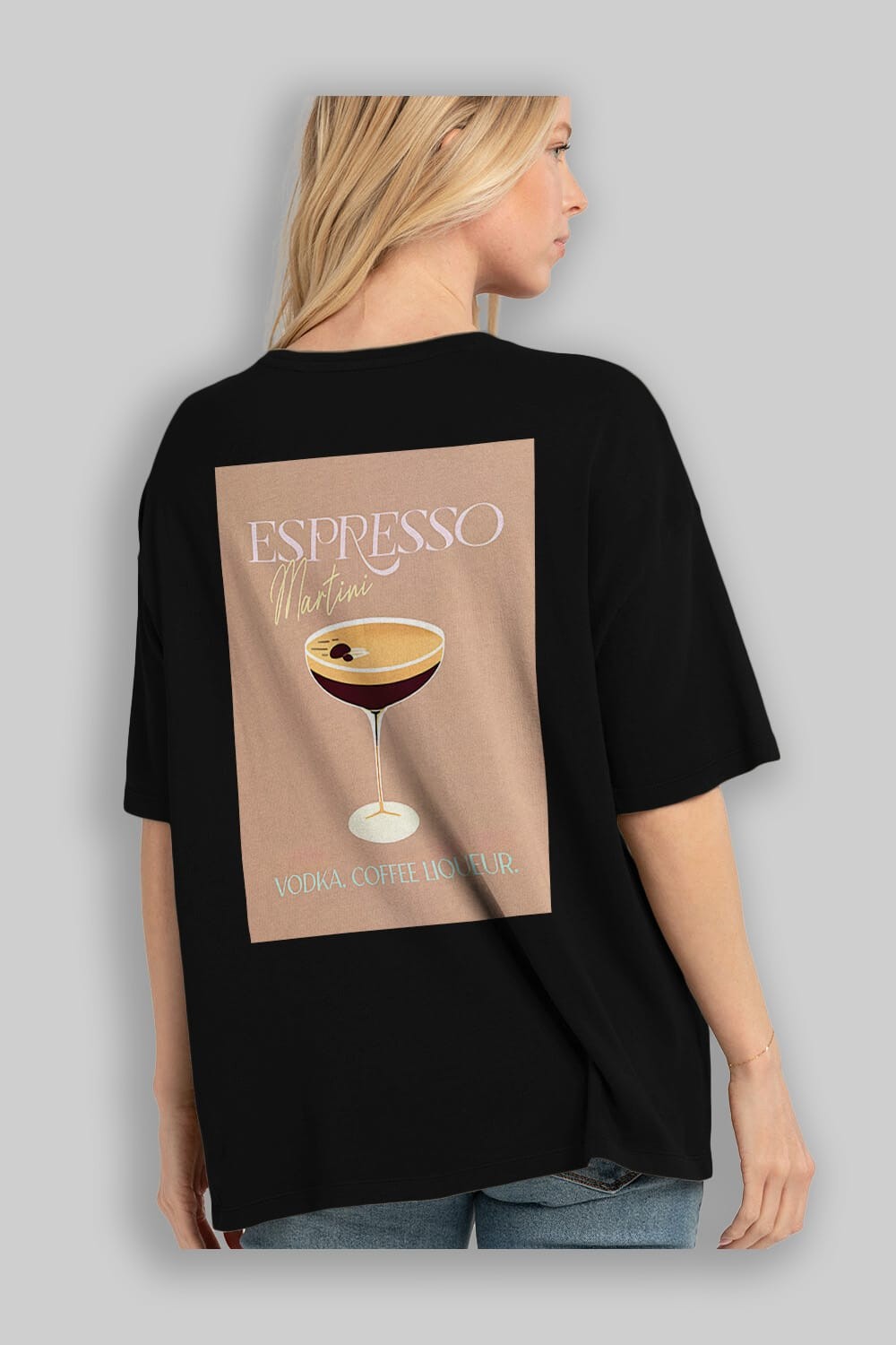 Espresso Martini Cocktail Arka Baskılı Oversize t-shirt Erkek Kadın Unisex %100 Pamuk Bisiklet Yaka tişort