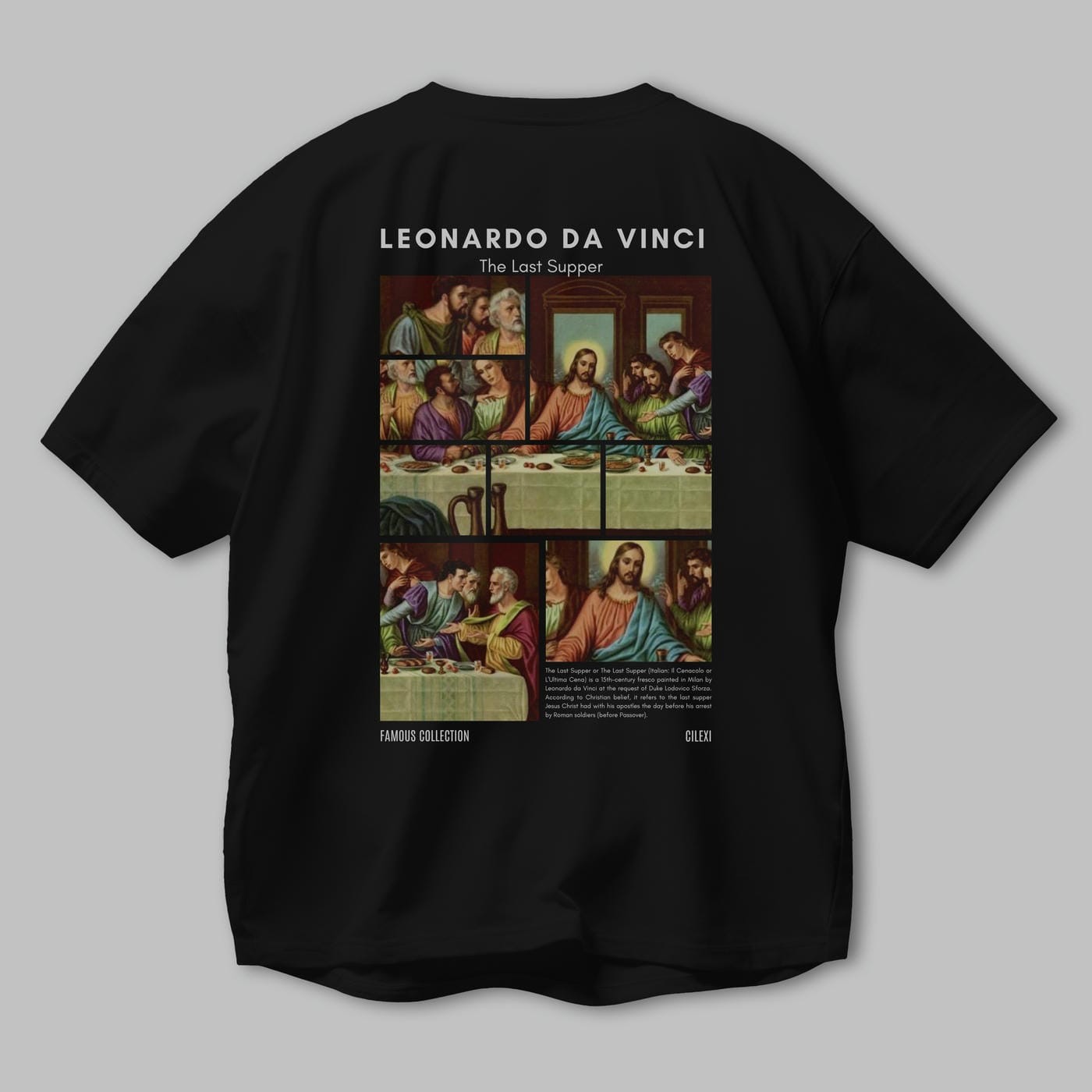 Leonardo Da Vinci Arka Baskılı Oversize t-shirt Erkek Kadın Bisiklet Yaka Pamuk tişort