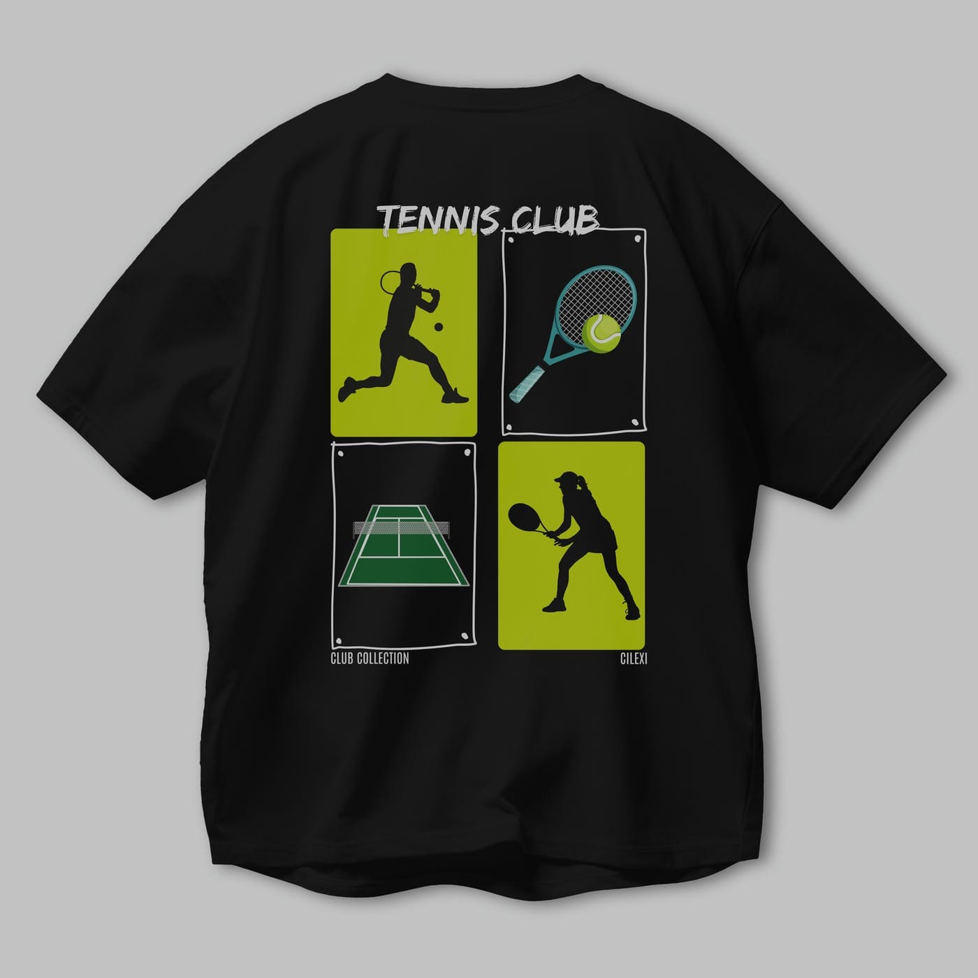 Tennis Club Arka Baskılı Oversize t-shirt Erkek Kadın %100 Pamuk Bisiklet Yaka tişort