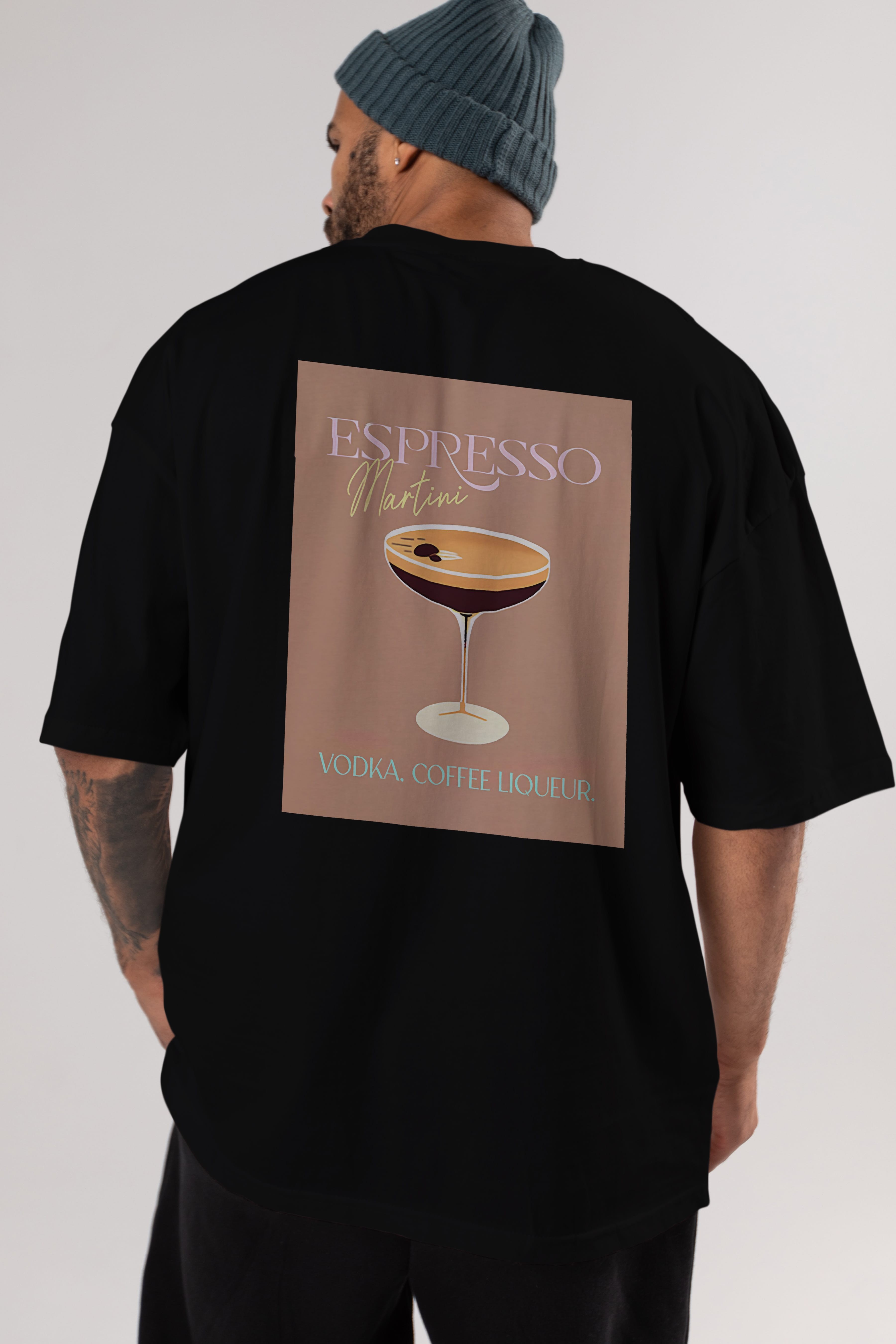 Espresso Martini Cocktail Arka Baskılı Oversize t-shirt Erkek Kadın Unisex %100 Pamuk Bisiklet Yaka tişort