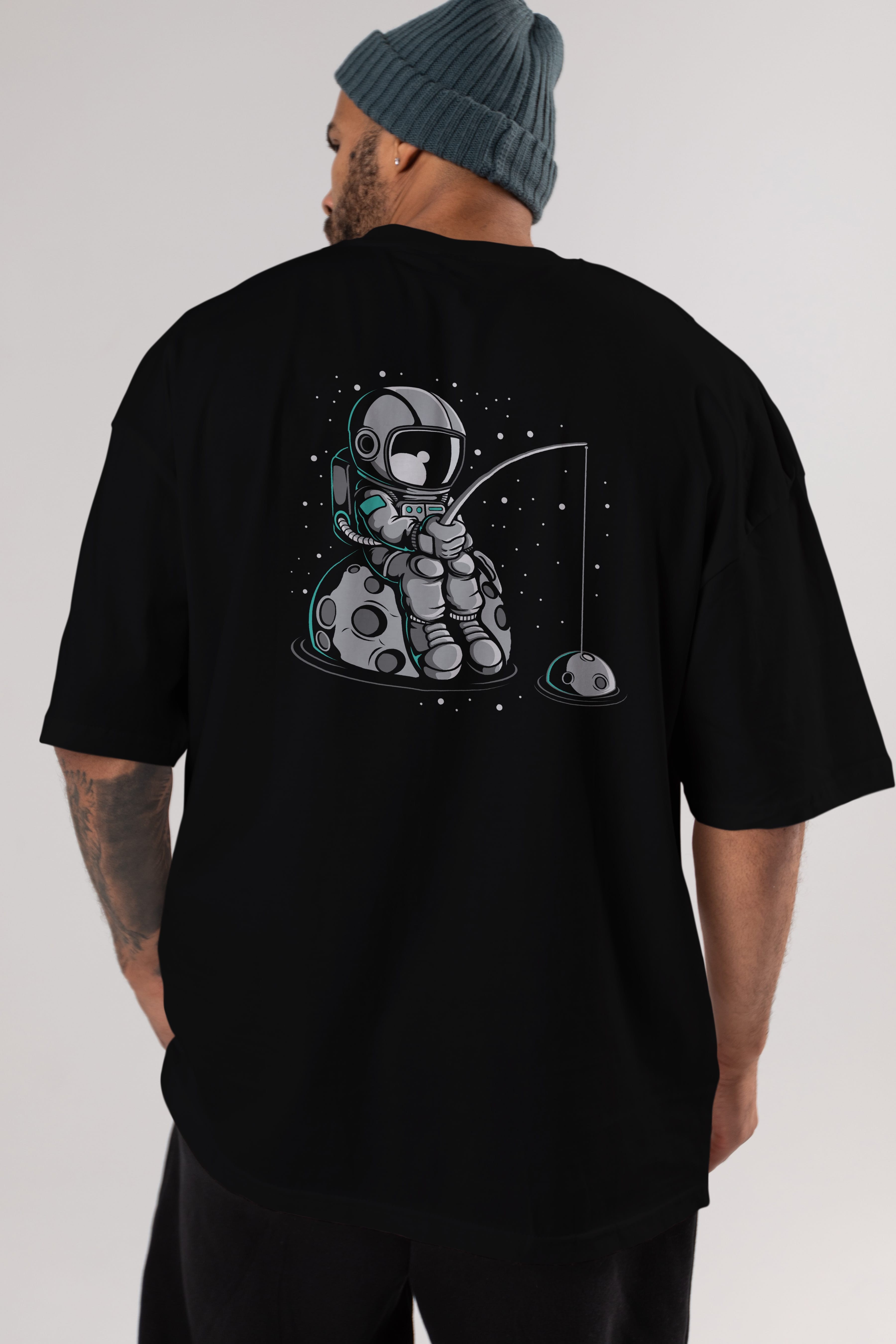 Astronaut Fishing Arka Baskılı Oversize t-shirt Erkek Kadın Unisex