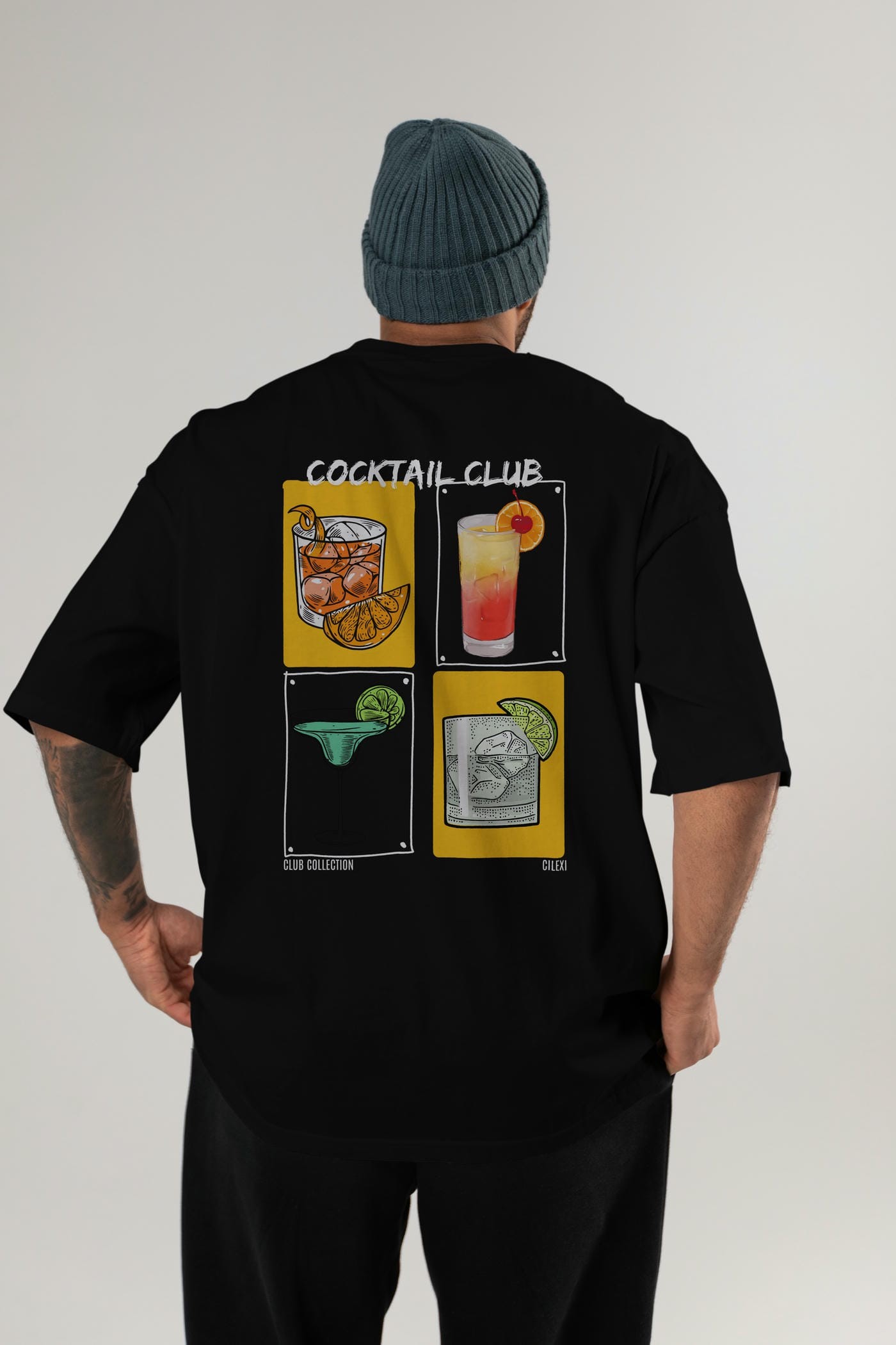 Cocktail Club Arka Baskılı Oversize t-shirt Erkek Kadın %100 Pamuk Bisiklet Yaka tişort