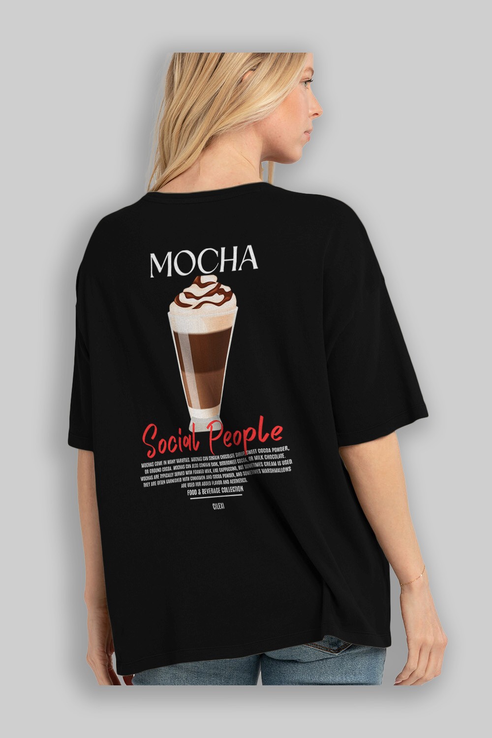 Mocha Kokteyl Serisi Baskılı Oversize t-shirt Erkek Kadın Unisex %100 Pamuk Bisiklet Yaka tişort