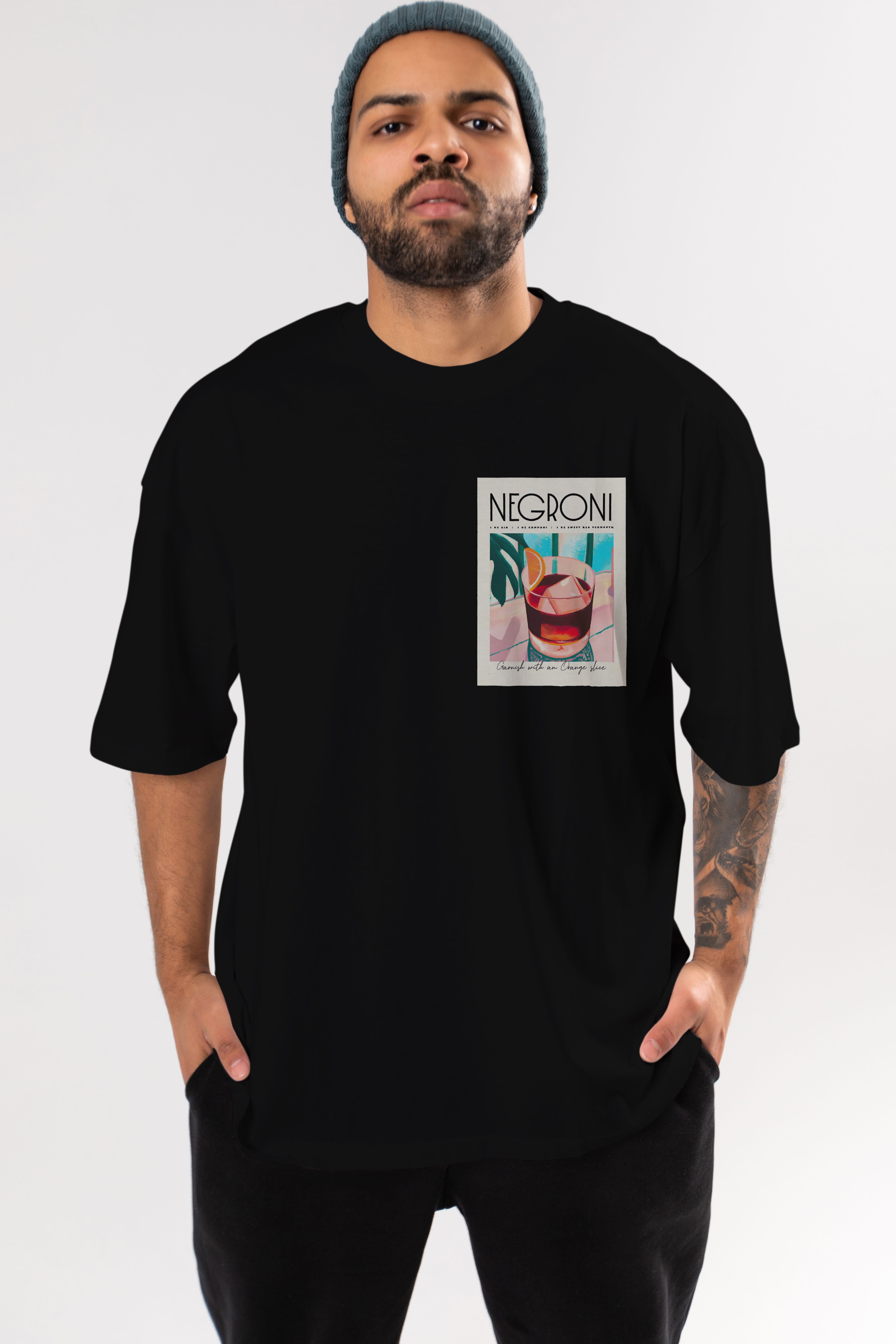 Negroni 4 Ön Sol Baskılı Oversize t-shirt Erkek Kadın Unisex %100 Pamuk Bisiklet Yaka tişort