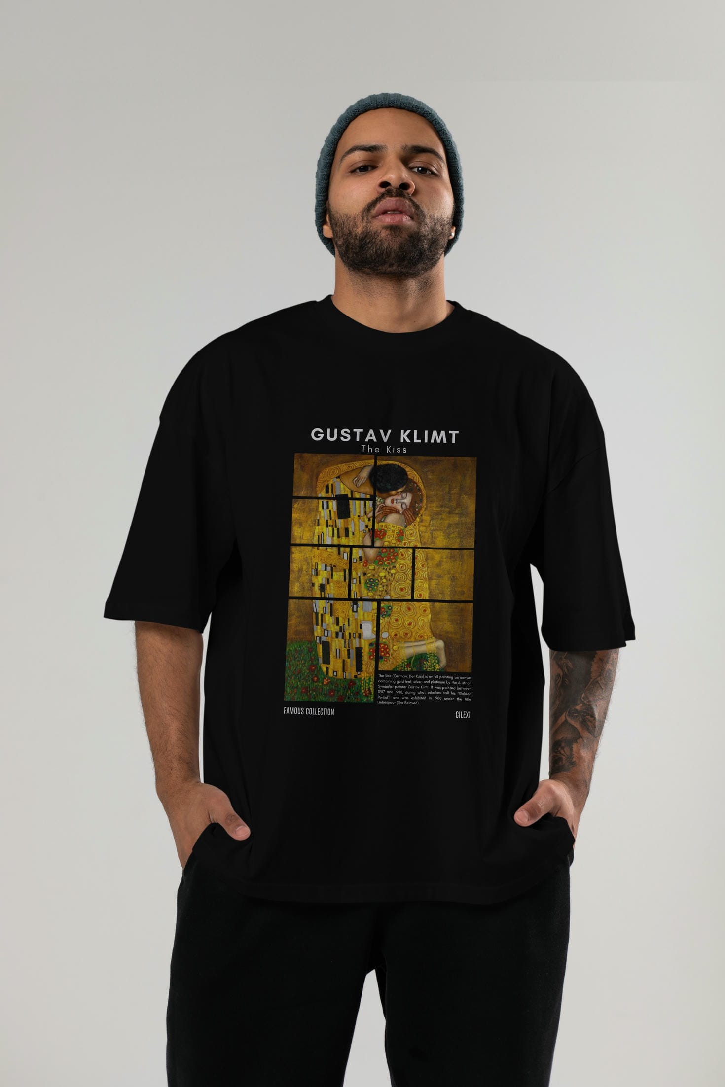 Gustav Klimt The Kiss ön Baskılı Oversize t-shirt Erkek Kadın Bisiklet Yaka Pamuk tişort
