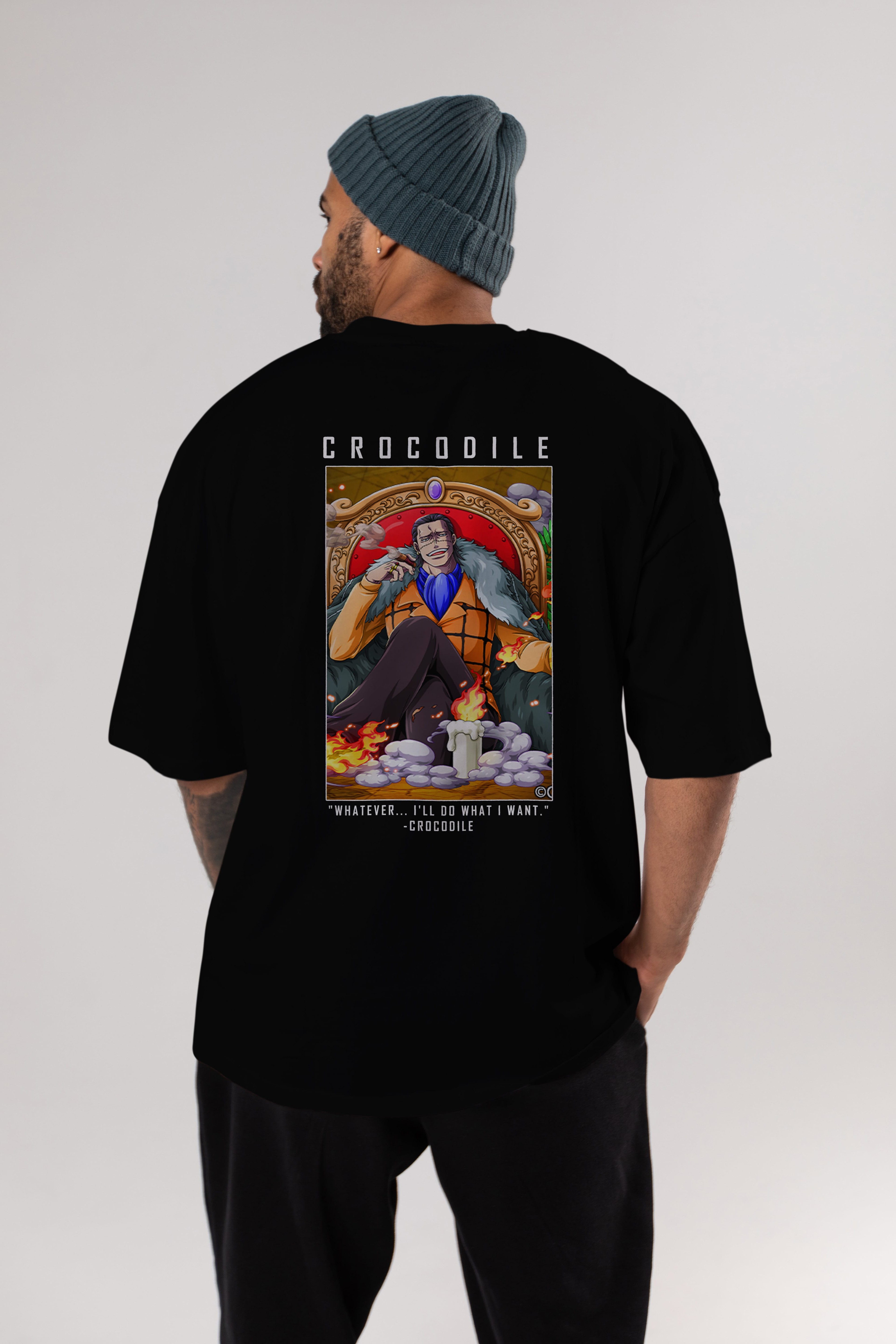 Crocodile Anime Arka Baskılı Oversize t-shirt Erkek Kadın Unisex %100 pamuk tişort