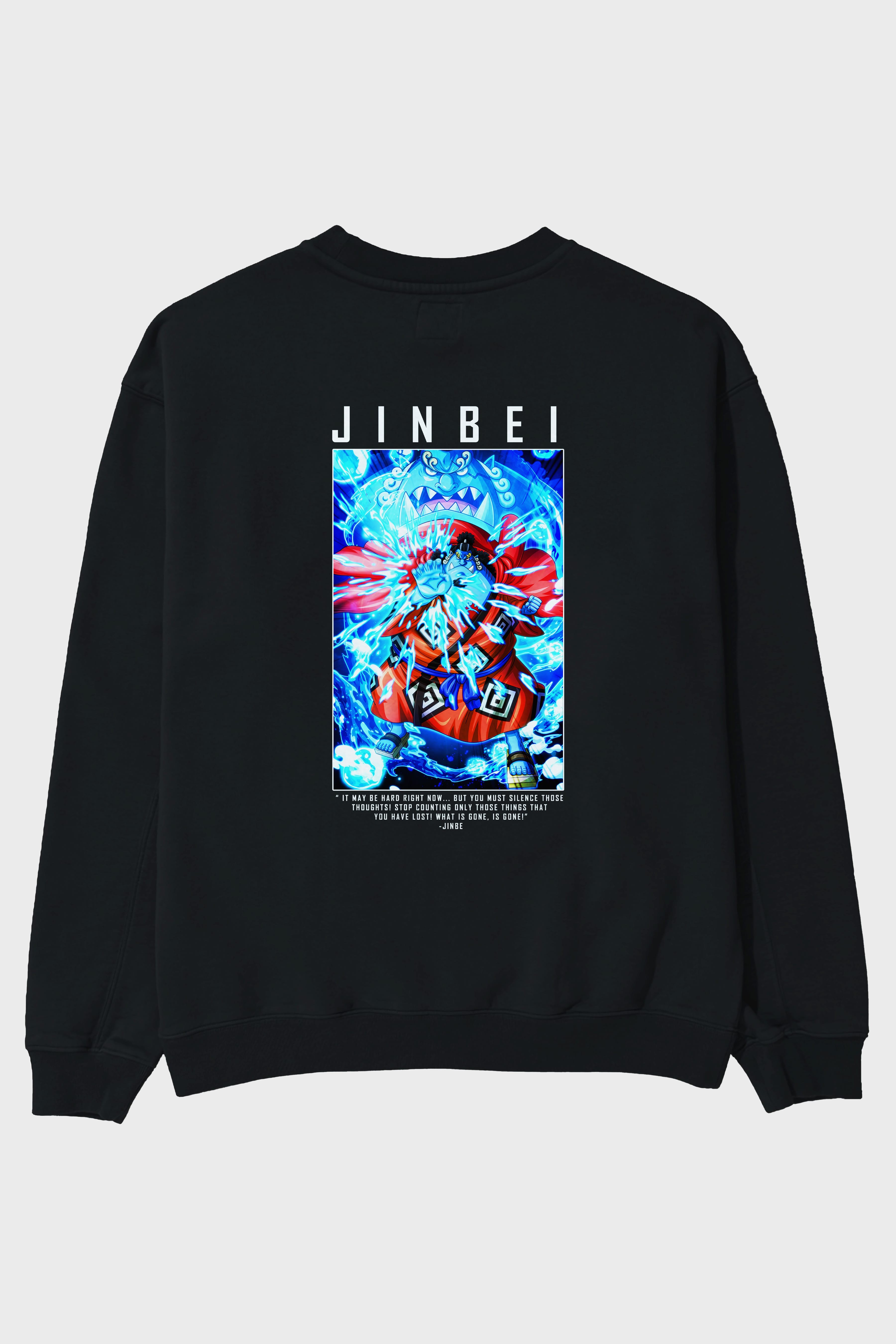 Jinbei Arka Baskılı Anime Oversize Sweatshirt Erkek Kadın Unisex