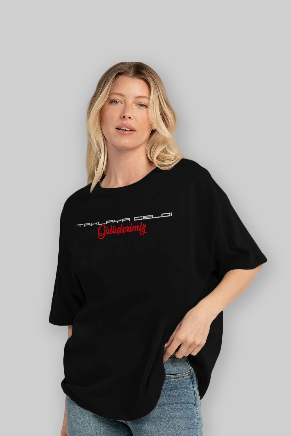 Taklaya Geldi Gülüşlerimiz Ön Baskılı Oversize t-shirt %100 pamuk Erkek Kadın Unisex