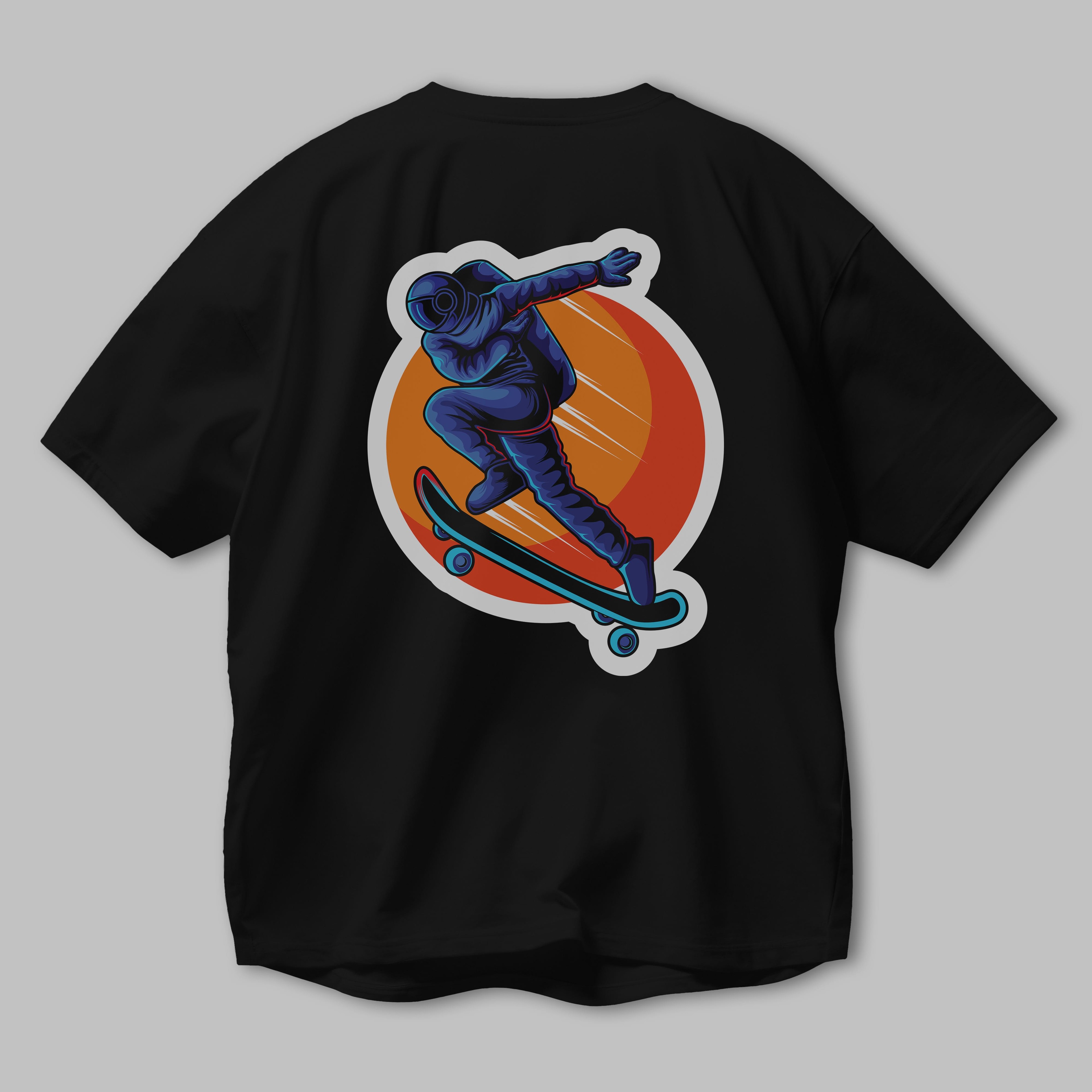 Astroskate Run Sticker Arka Baskılı Oversize t-shirt Erkek Kadın Unisex