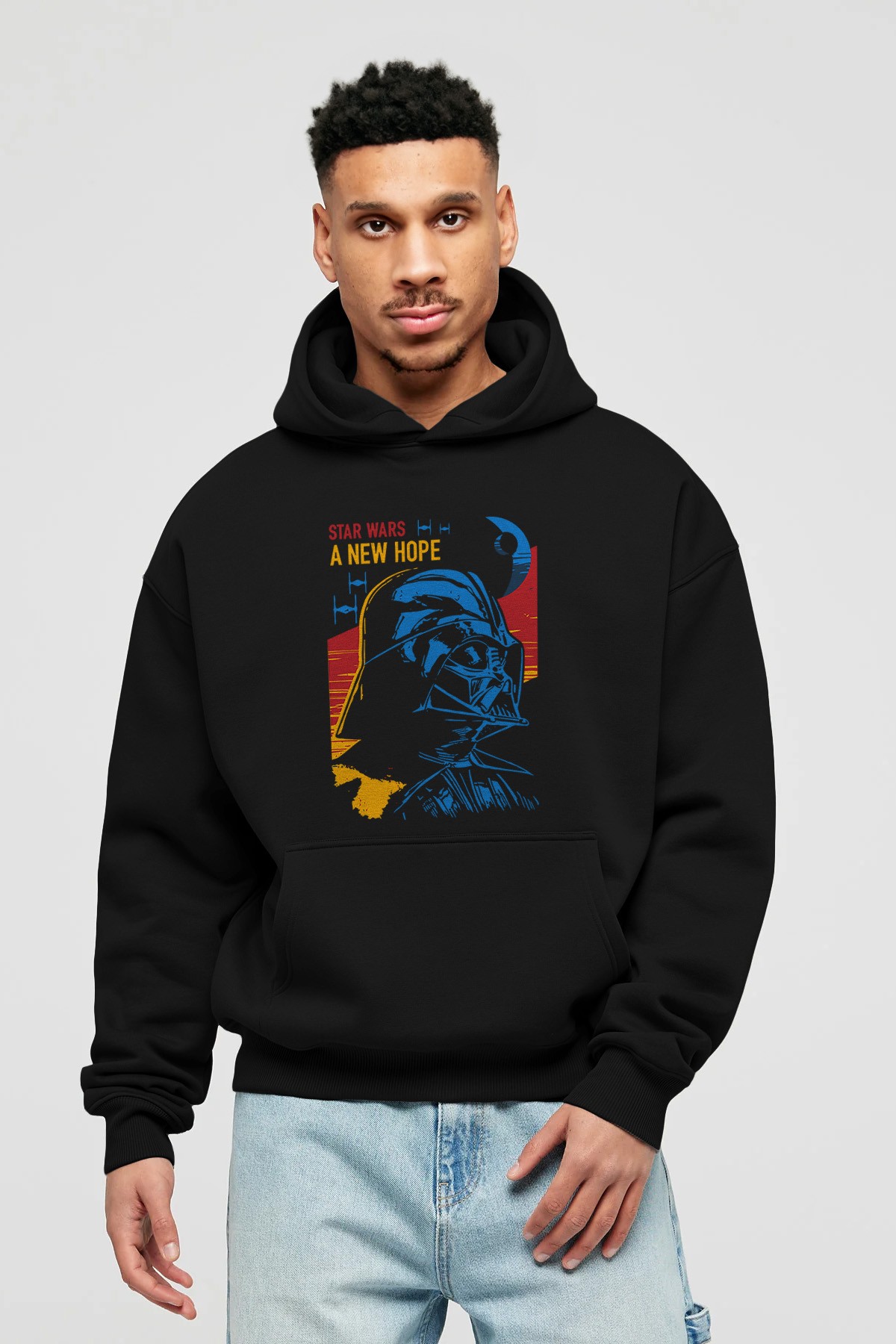 Star Wars Ön Baskılı Hoodie Oversize Kapüşonlu Sweatshirt Erkek Kadın Unisex