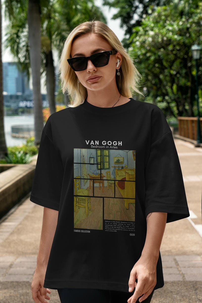 Van Gogh ön Baskılı Oversize t-shirt Erkek Kadın Bisiklet Yaka Pamuk tişort