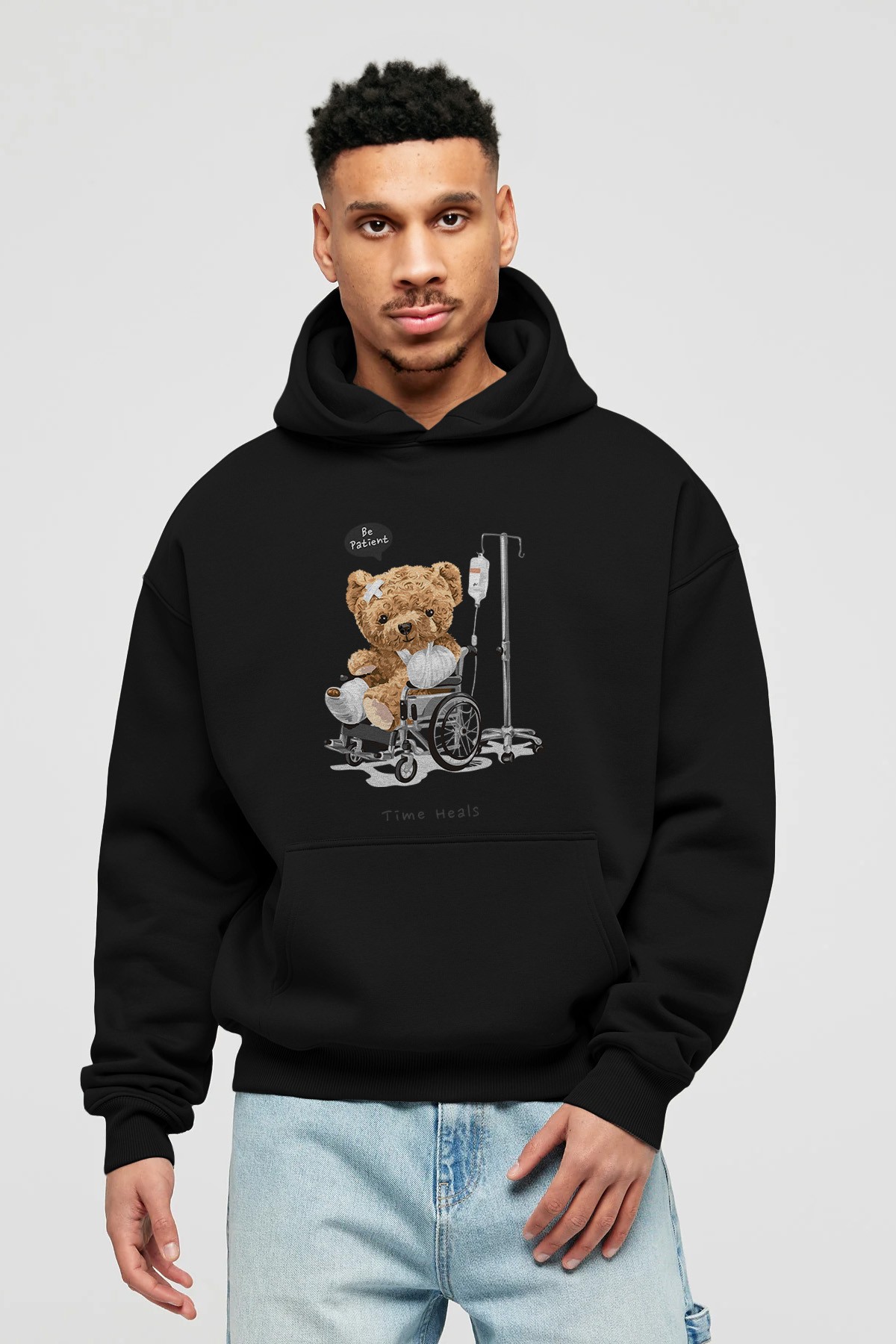 Teddy Bear Time Heals Ön Baskılı Hoodie Oversize Kapüşonlu Sweatshirt Erkek Kadın Unisex