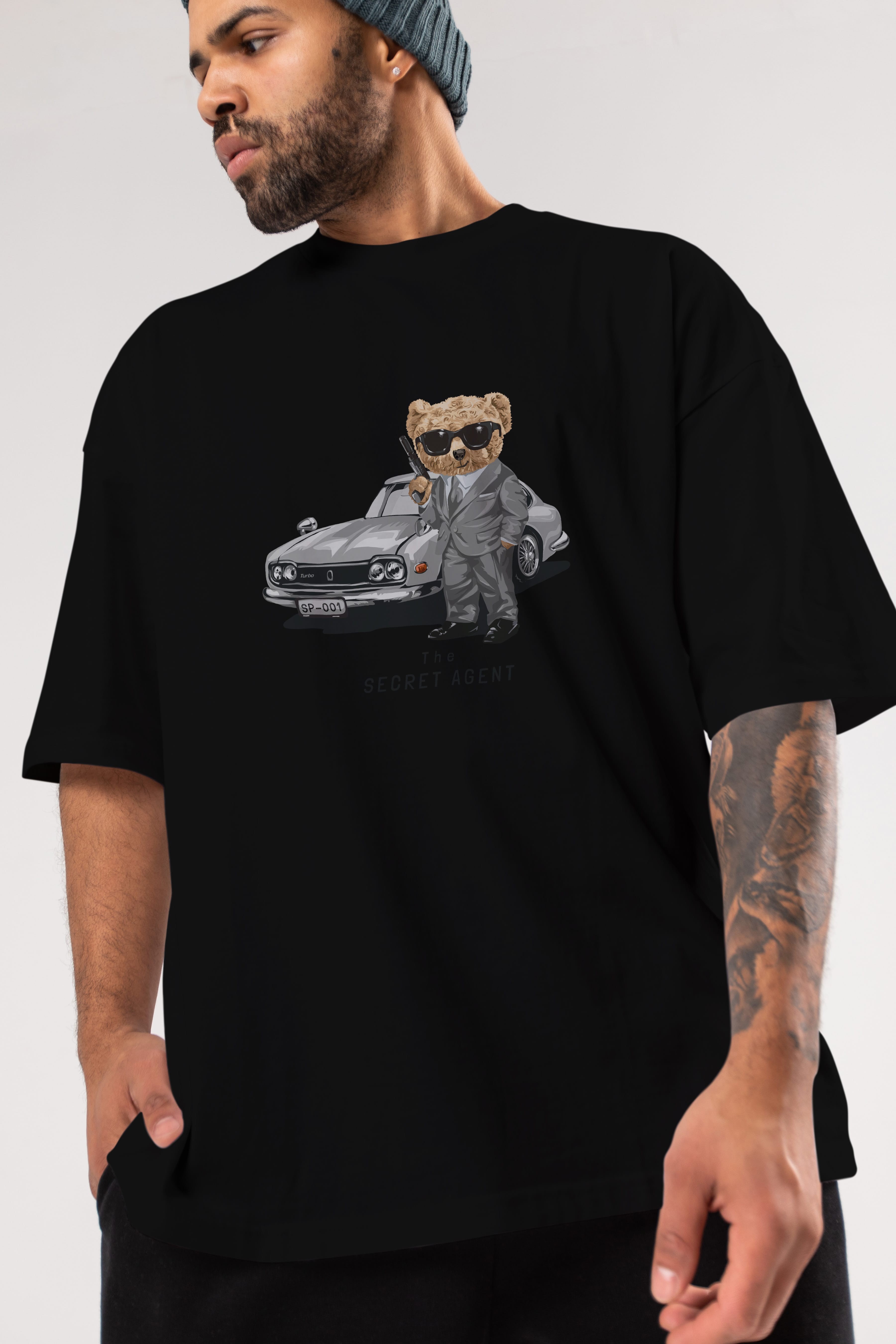 Teddy Bear The Secret Agent Ön Baskılı Oversize t-shirt Erkek Kadın Unisex %100 Pamuk
