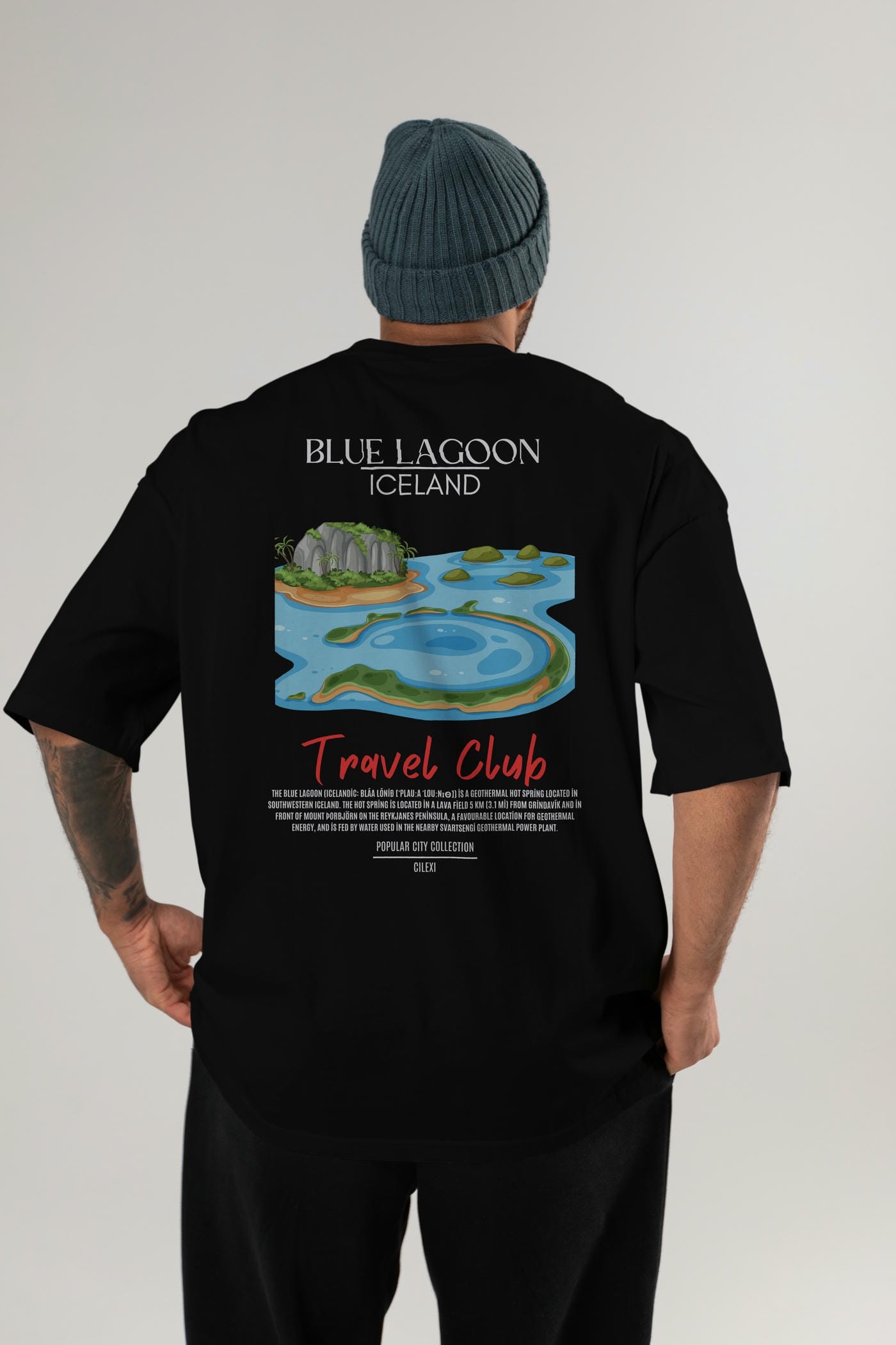 Blue Lagoon İceland Arka Baskılı Oversize t-shirt Erkek Kadın Pamuk Bisiklet Yaka tişort
