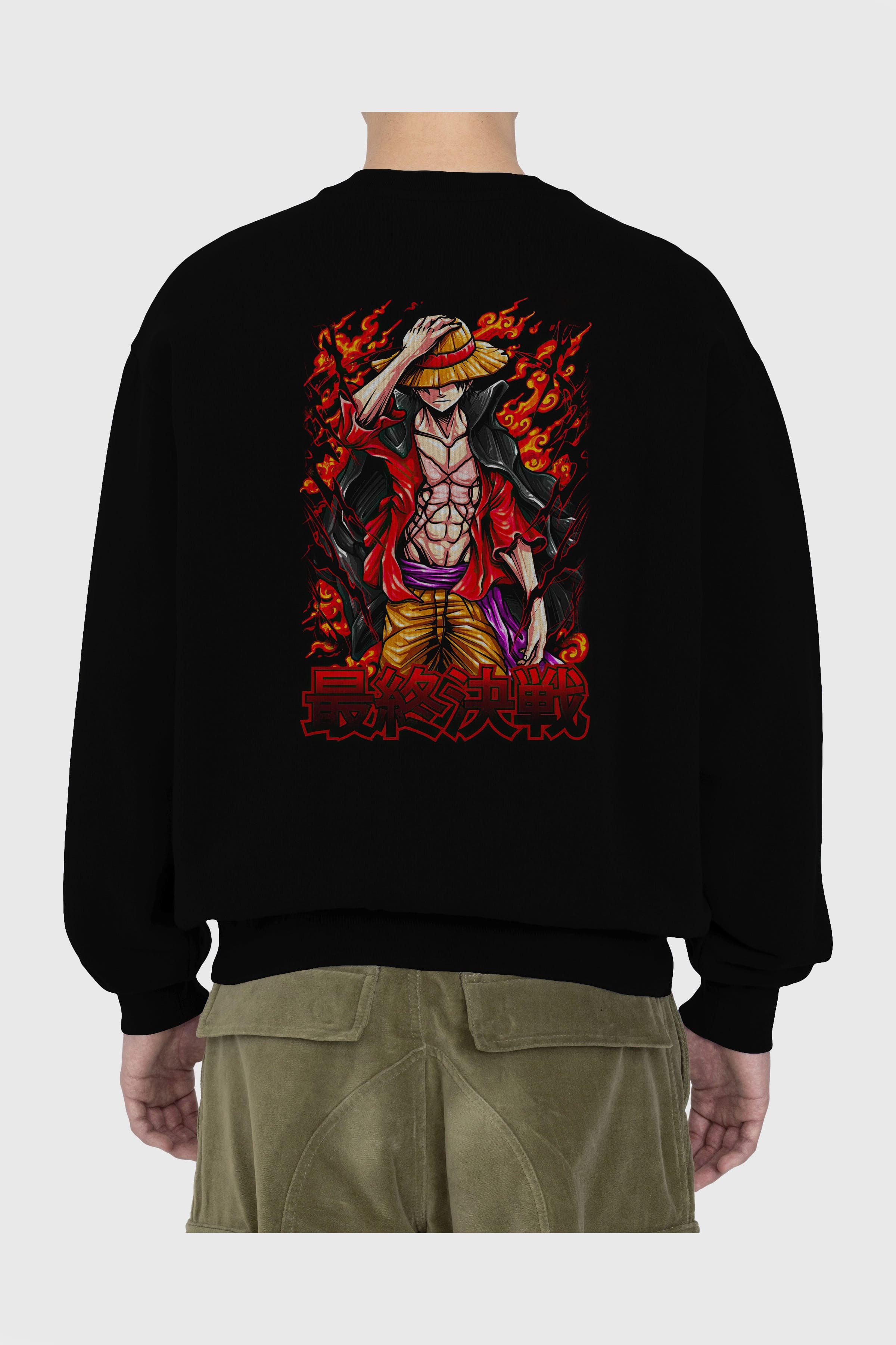 MONKEY D. LUFFY (3) Anime Arka Baskılı Oversize Sweatshirt Erkek Kadın Unisex