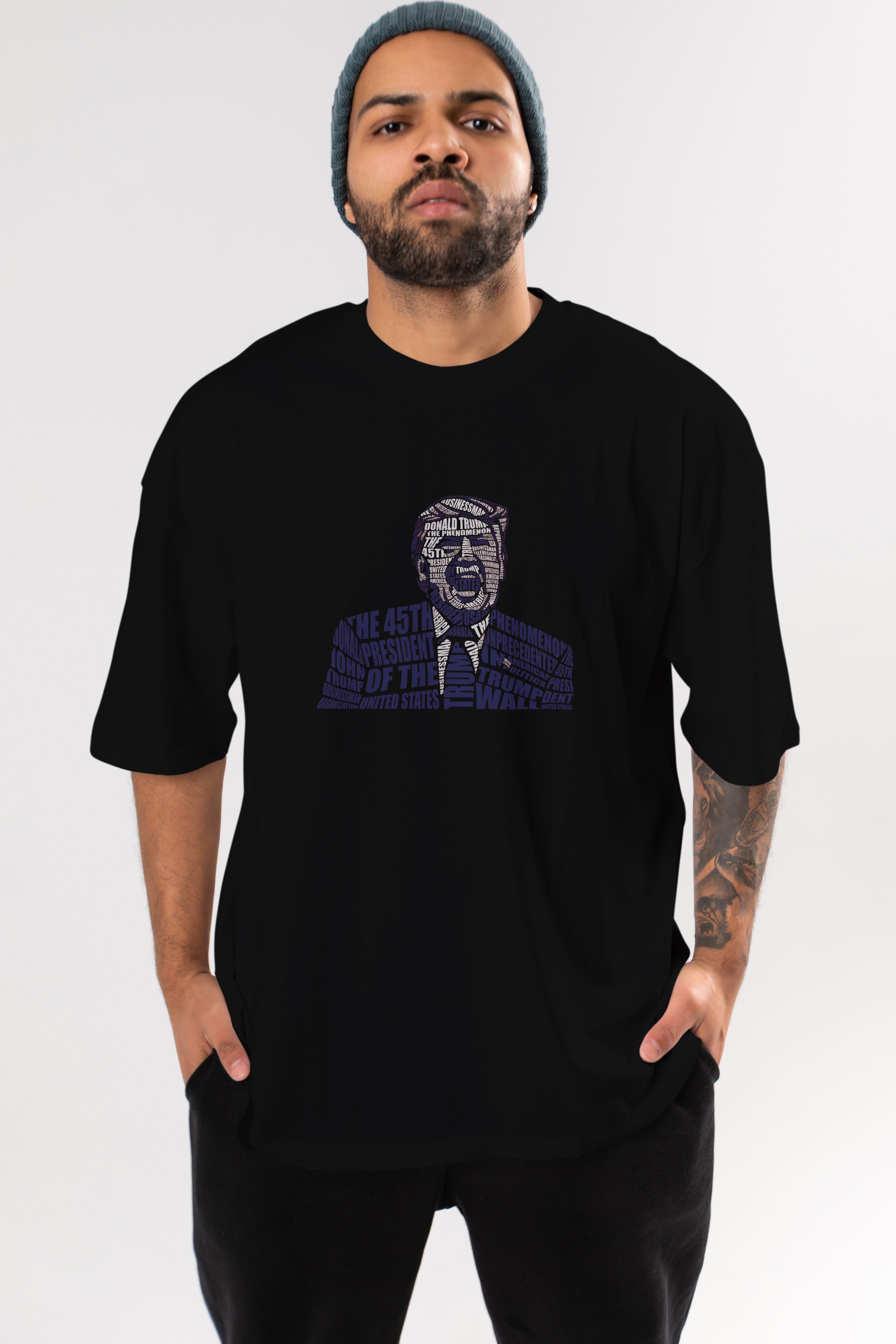 Trump Calligram Ön Baskılı Oversize t-shirt %100 pamuk Erkek Kadın Unisex