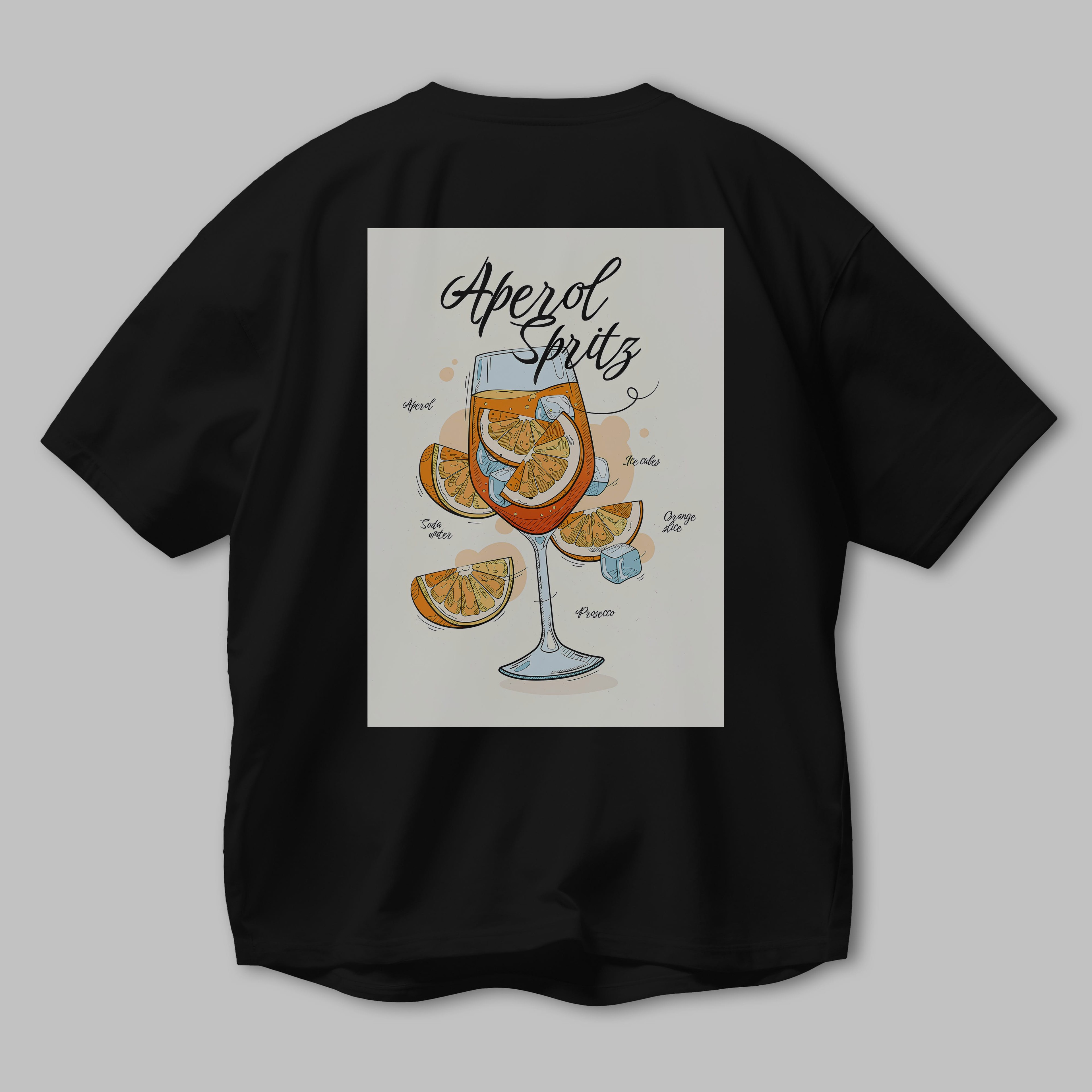 Aperol Spritz 6 Arka Baskılı Oversize t-shirt Erkek Kadın Unisex %100 Pamuk Bisiklet Yaka tişort