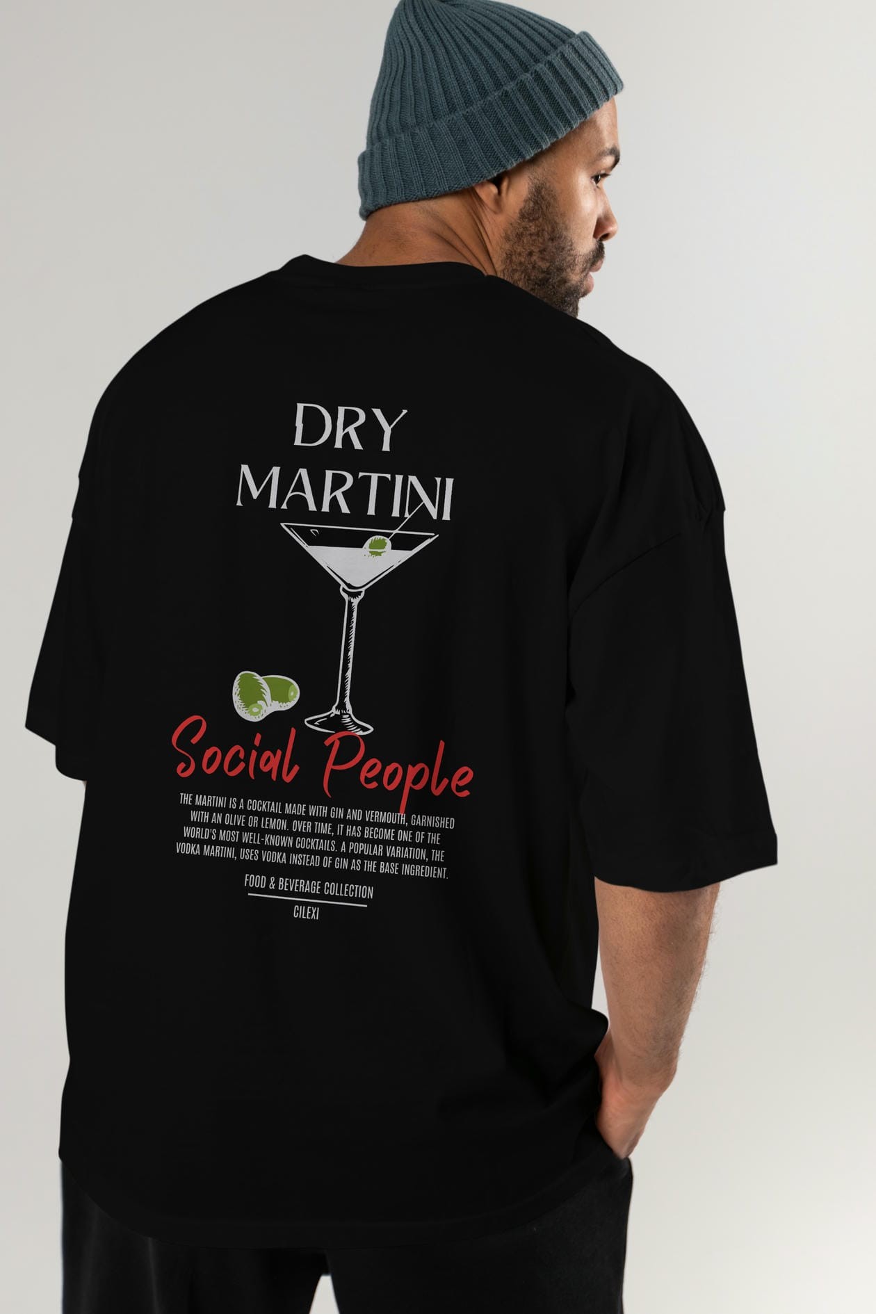 Dry Martını Kokteyl Serisi Baskılı Oversize t-shirt Erkek Kadın Unisex %100 Pamuk Bisiklet Yaka tişort