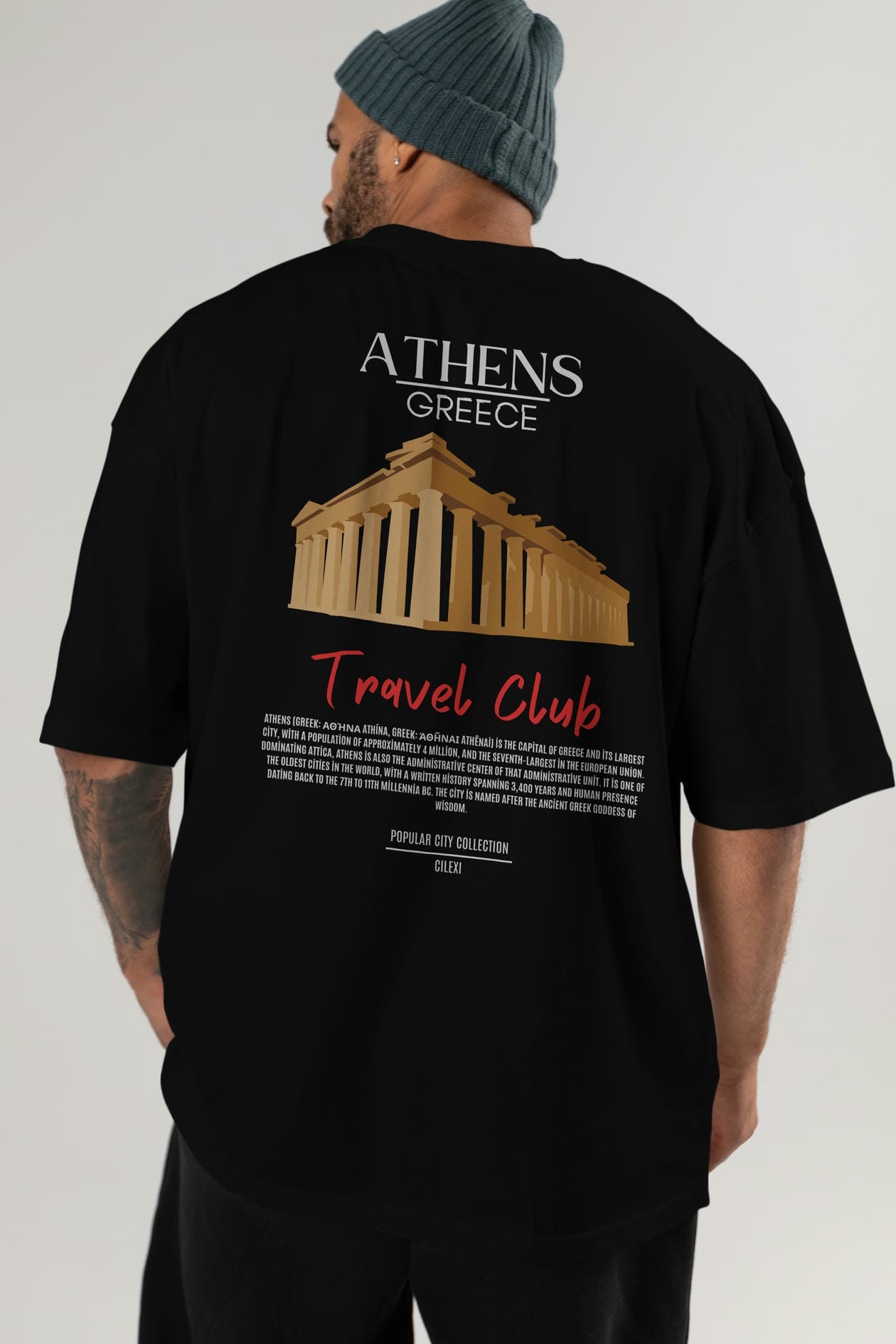 Athens Greece Arka Baskılı Oversize t-shirt Erkek Kadın Pamuk Bisiklet Yaka tişort