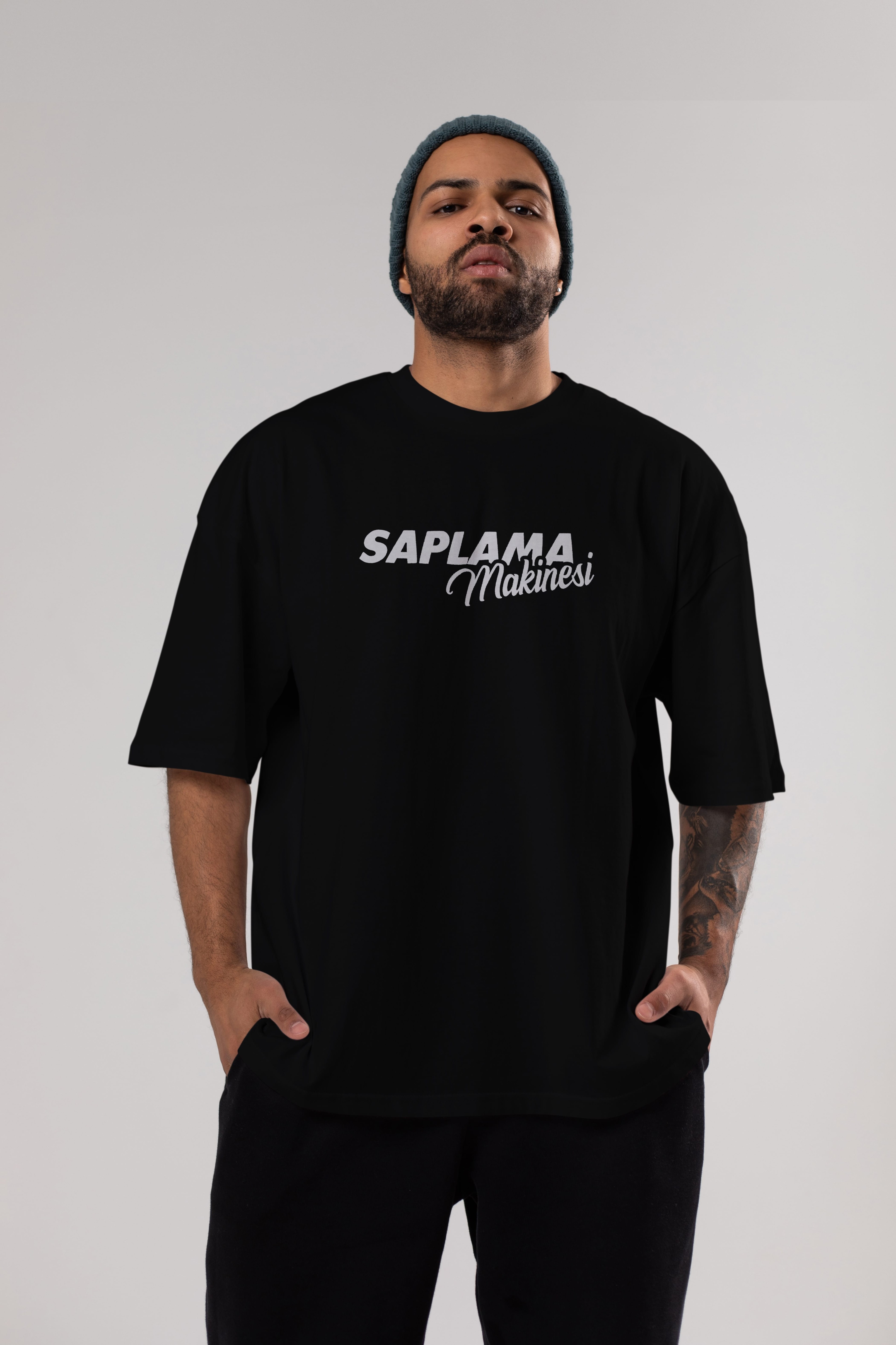 Saplama Makinesi Ön Baskılı Oversize t-shirt %100 pamuk Erkek Kadın Unisex
