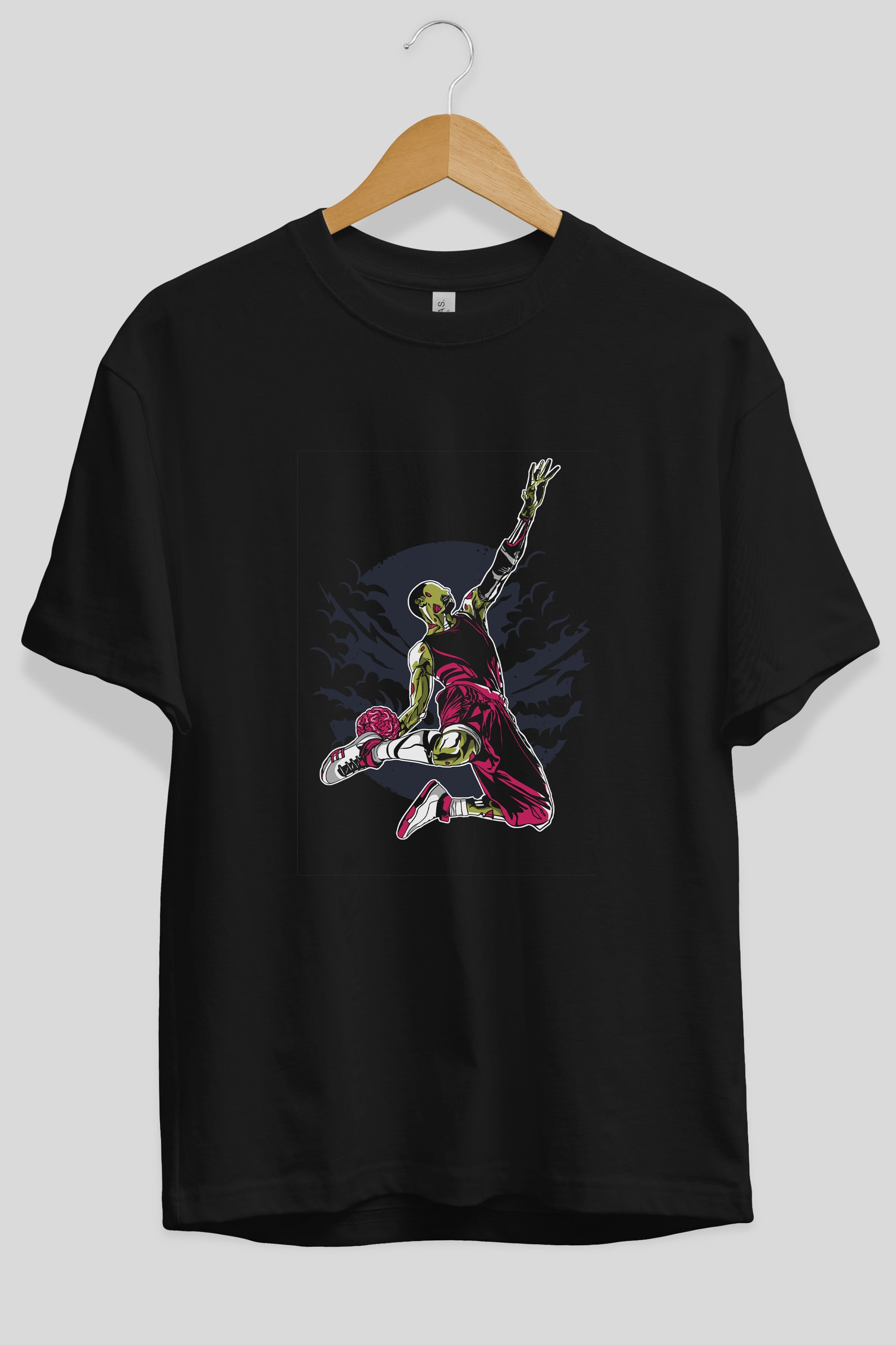 Zombie Slam Dunk Ön Baskılı Oversize t-shirt Erkek Kadın Unisex %100 Pamuk tişort
