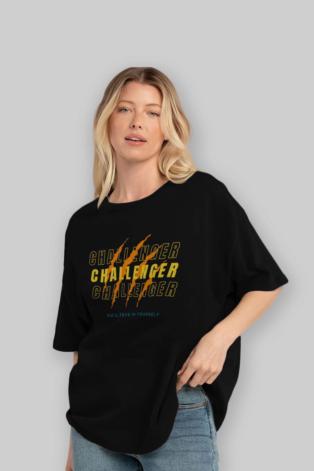 Challenger Yazılı Ön Baskılı Oversize t-shirt Erkek Kadın Unisex