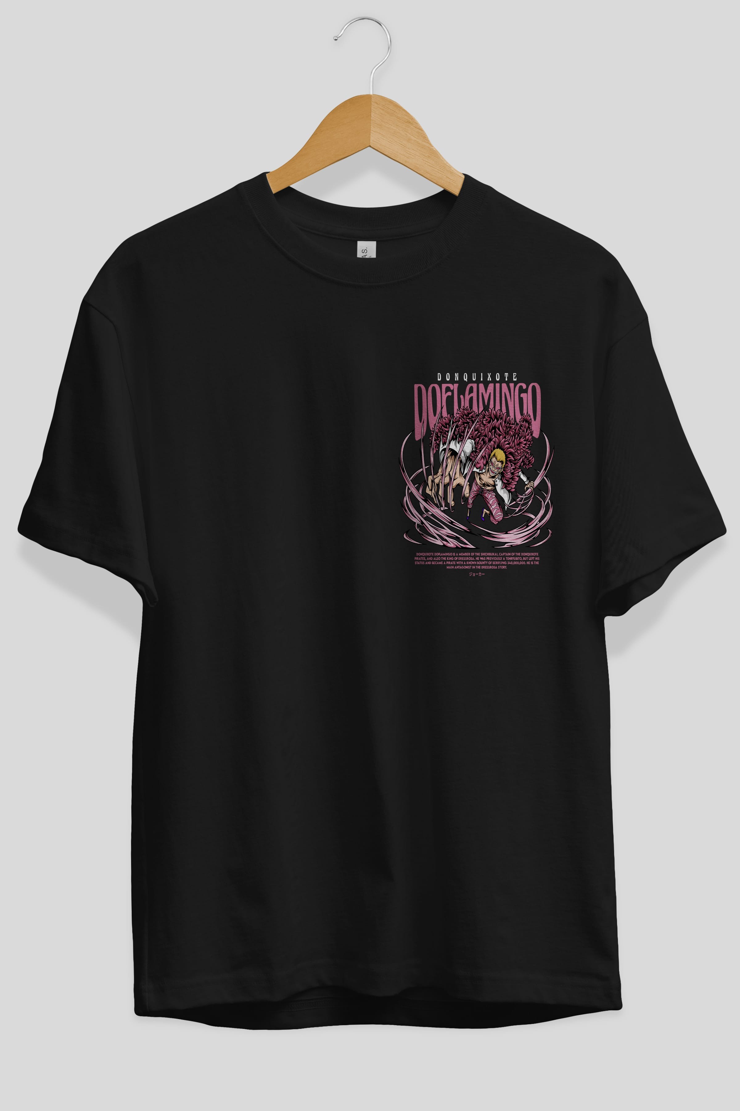 Doflamingo Ön Sol Baskılı Oversize t-shirt Erkek Kadın Unisex %100 Pamuk Bisiklet Yaka tişort