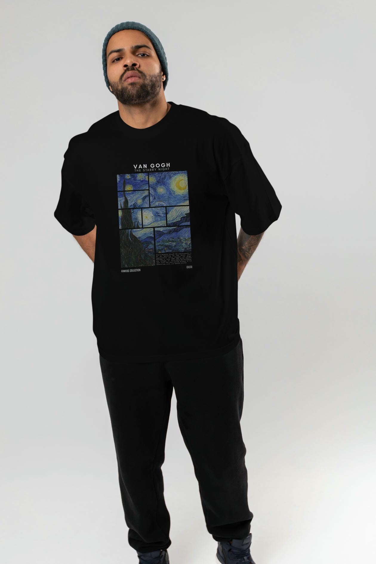 Van Gogh The Starry Night ön Baskılı Oversize t-shirt Erkek Kadın Bisiklet Yaka Pamuk tişort
