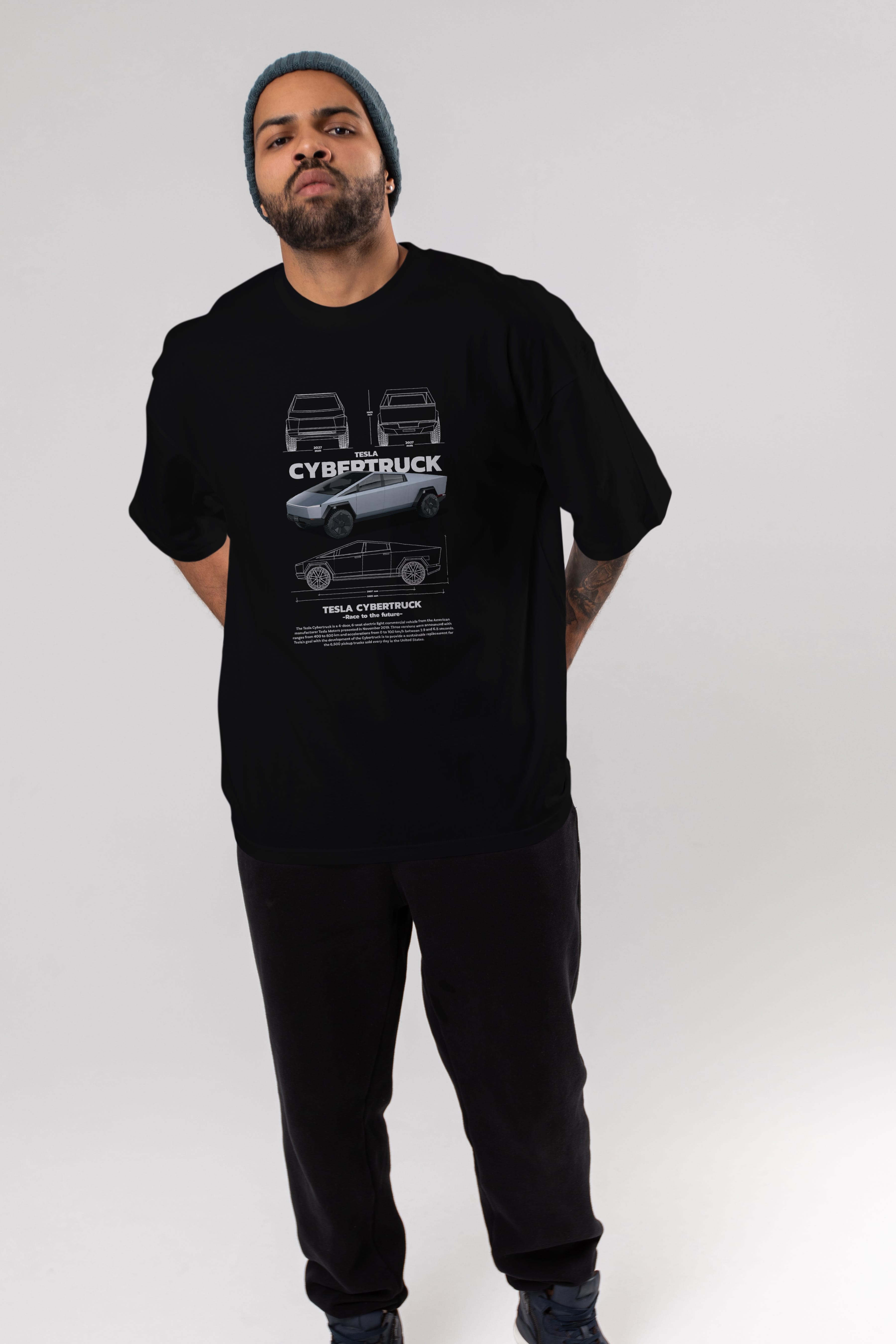 TESLA CYBERTRUCK Ön Baskılı Oversize t-shirt Erkek Kadın Unisex %100 Pamuk Bisiklet Yaka tişort