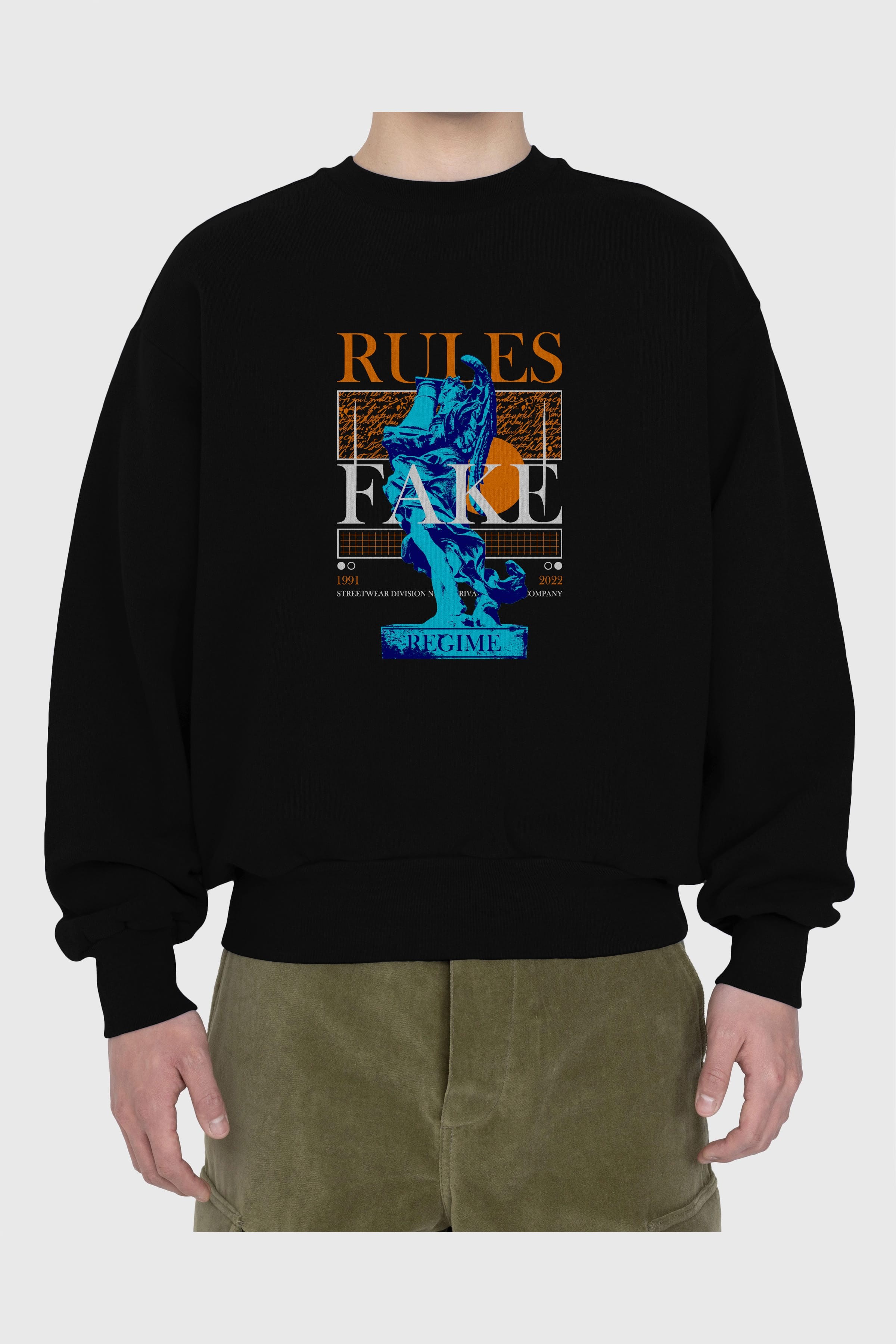 Rules Fake Ön Baskılı Oversize Sweatshirt Erkek Kadın Unisex