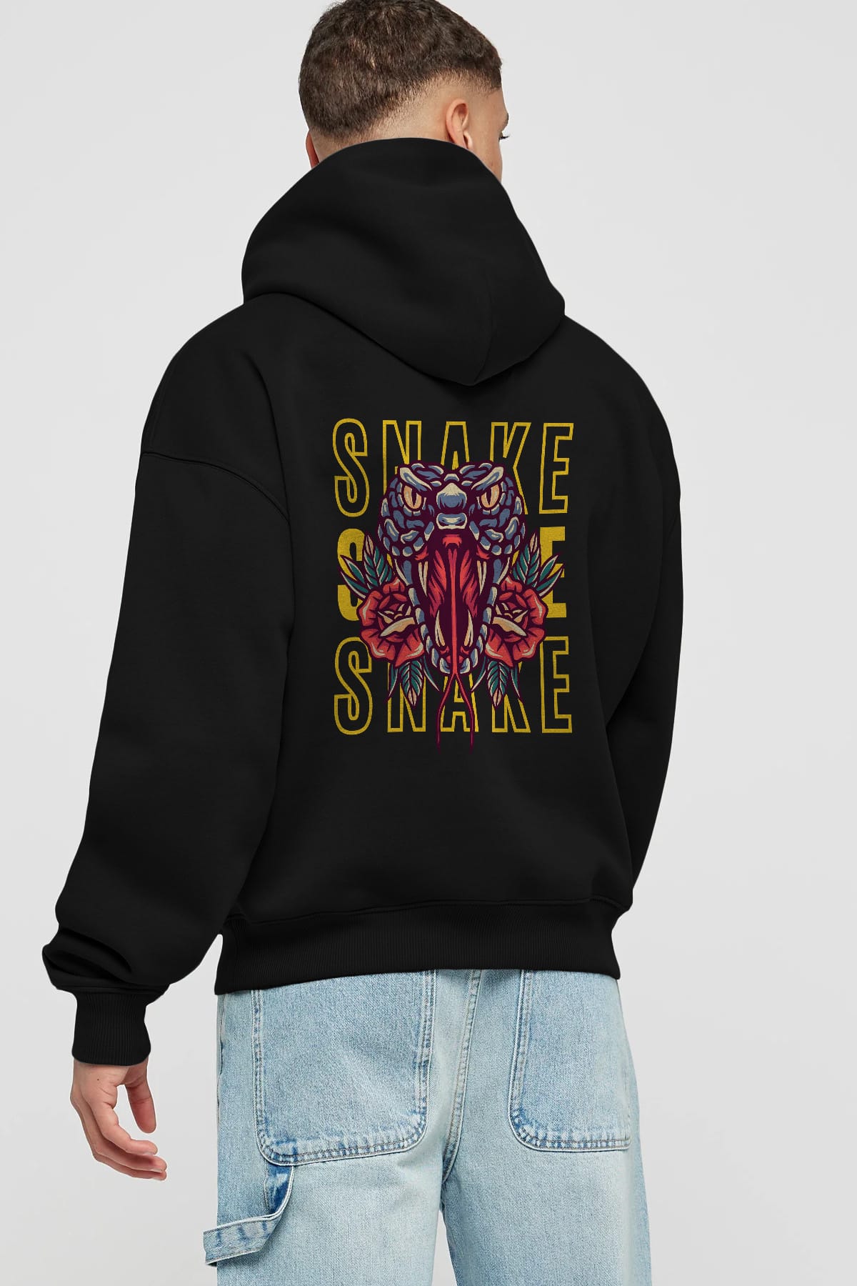 Snake Arka Baskılı Oversize Hoodie Kapüşonlu Sweatshirt Erkek Kadın Unisex