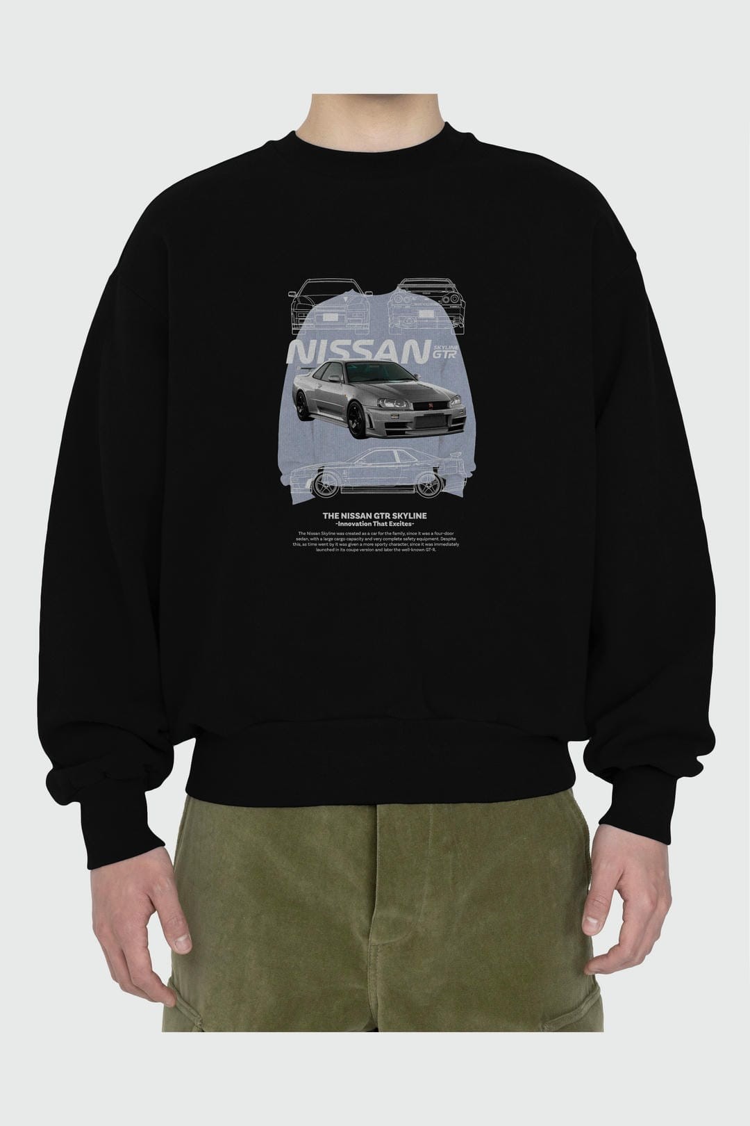 NISSAN SKYLINE GTR Ön Baskılı Anime Oversize Sweatshirt Erkek Kadın Unisex