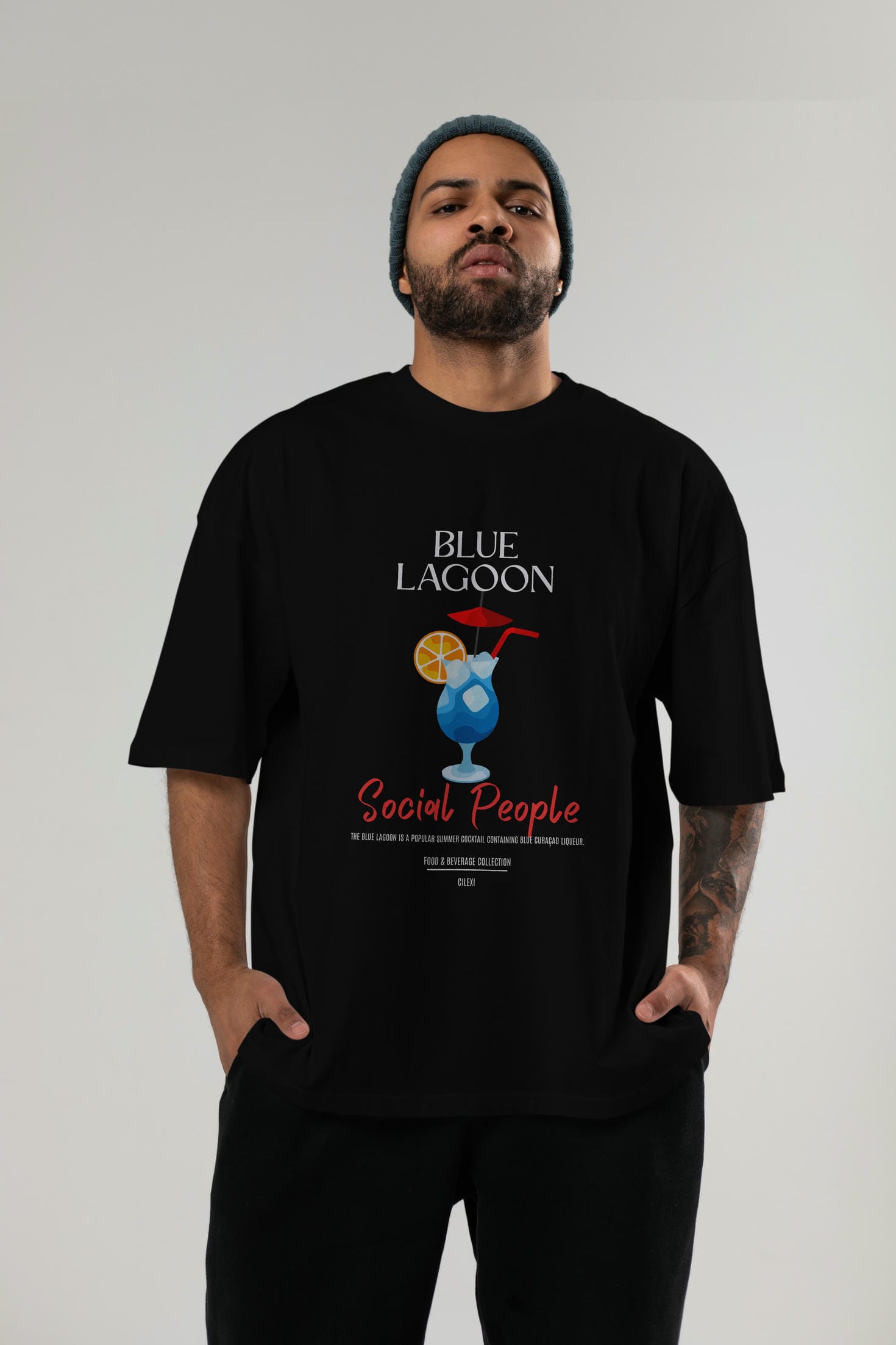 Blue Lagoon Kokteyl Serisi ön Baskılı Oversize t-shirt Erkek Kadın %100 Pamuk Bisiklet Yaka tişort