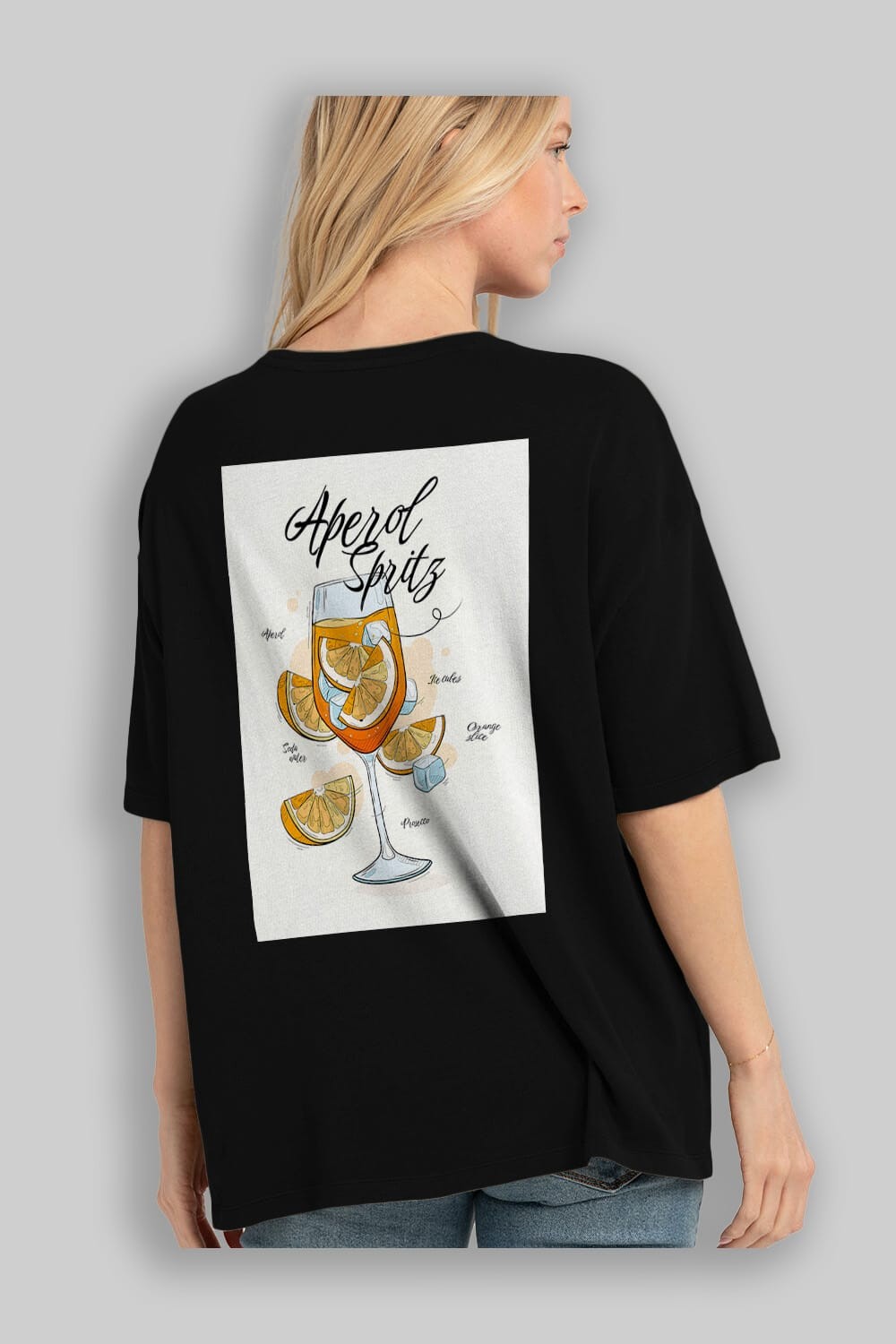 Aperol Spritz 6 Arka Baskılı Oversize t-shirt Erkek Kadın Unisex %100 Pamuk Bisiklet Yaka tişort