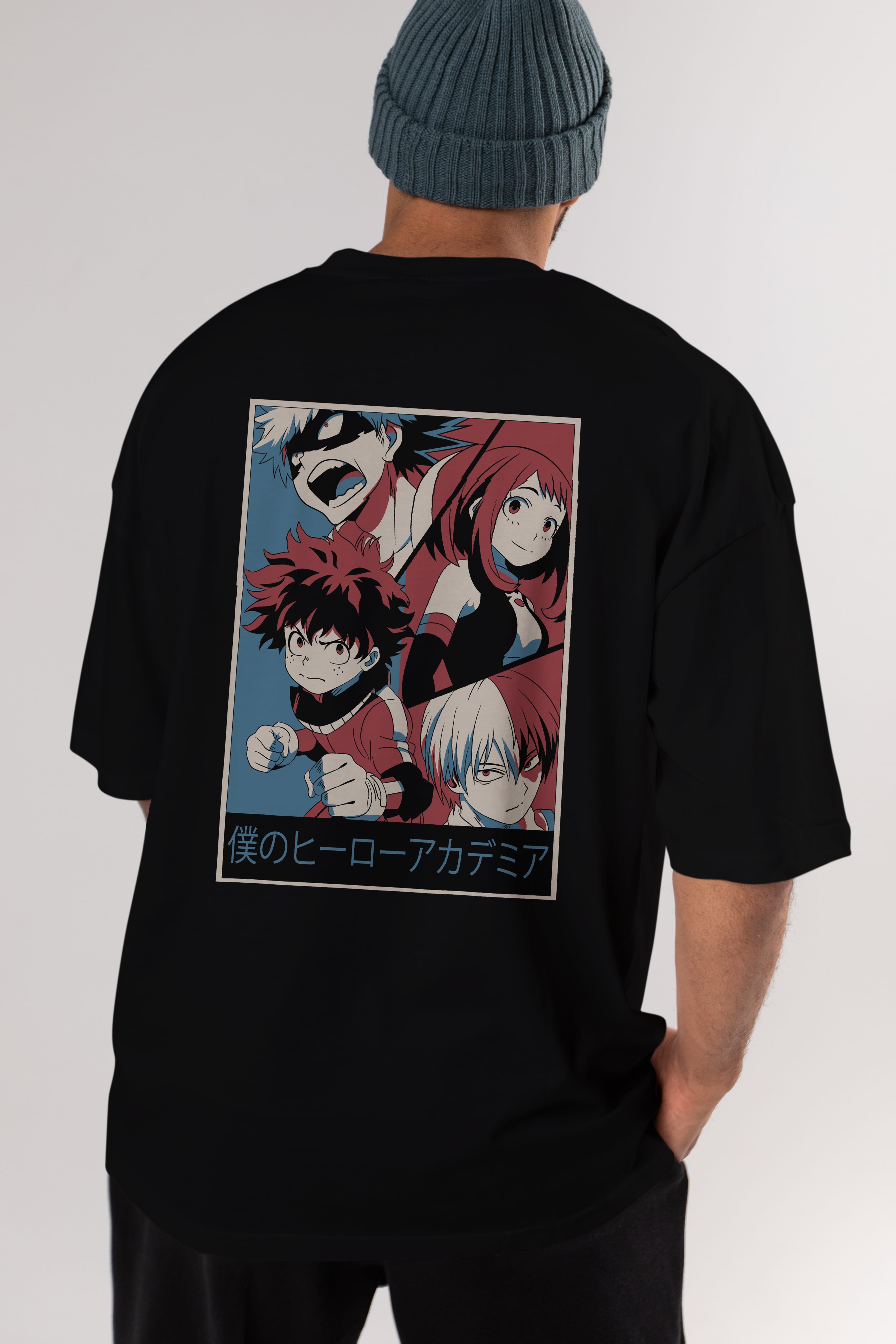 BokuNoHero Anime Arka Baskılı Oversize t-shirt Erkek Kadın Unisex