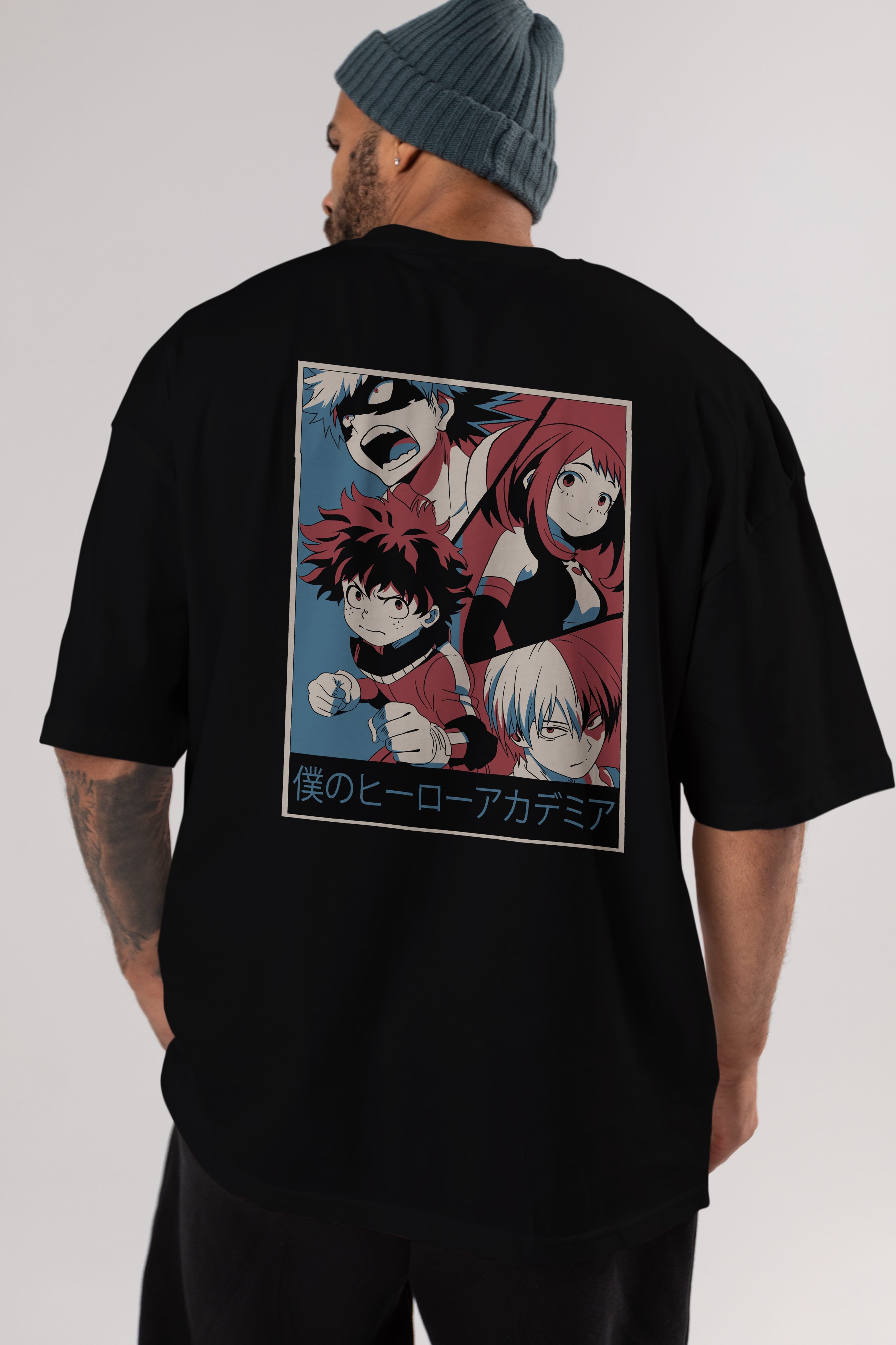 BokuNoHero Anime Arka Baskılı Oversize t-shirt Erkek Kadın Unisex