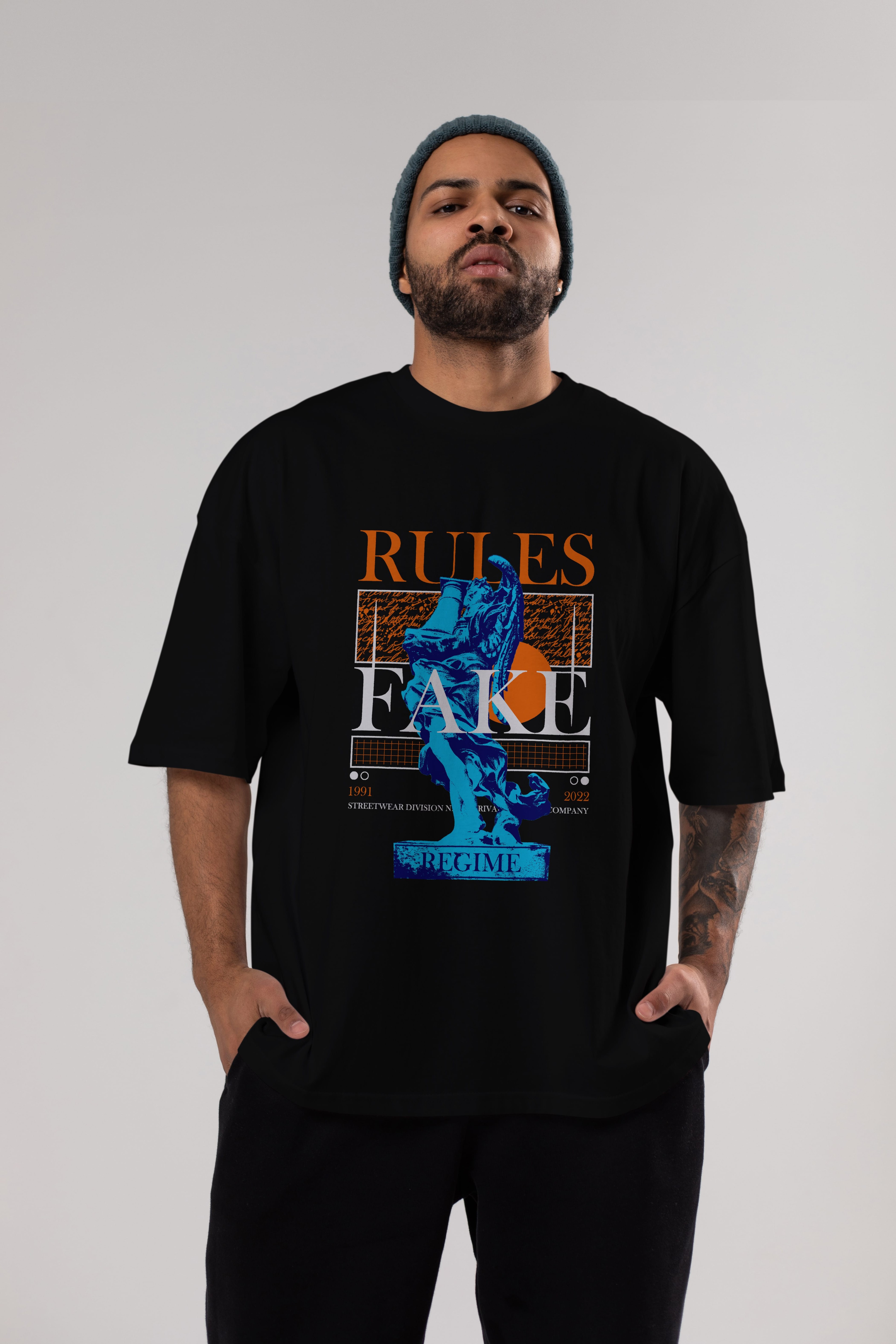 Rules Fake Ön Baskılı Oversize t-shirt Erkek Kadın Unisex