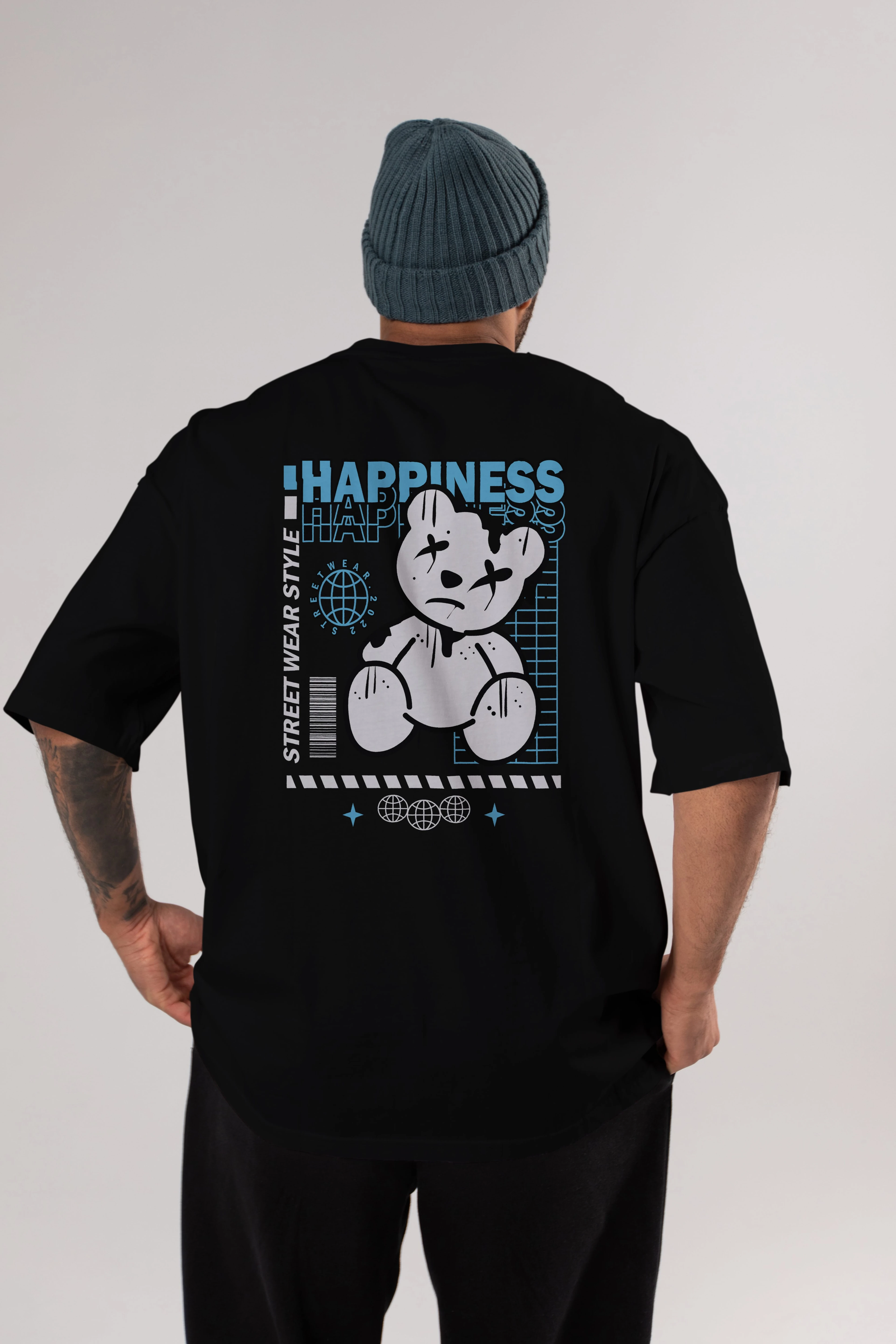 Happiness Bear 2 Arka Baskılı Oversize t-shirt Erkek Kadın Unisex