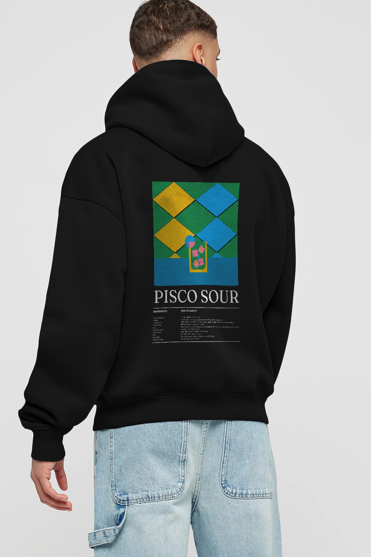 Pisco Sour Kokteyl Arka Baskılı Hoodie Oversize Kapüşonlu Sweatshirt Erkek Kadın