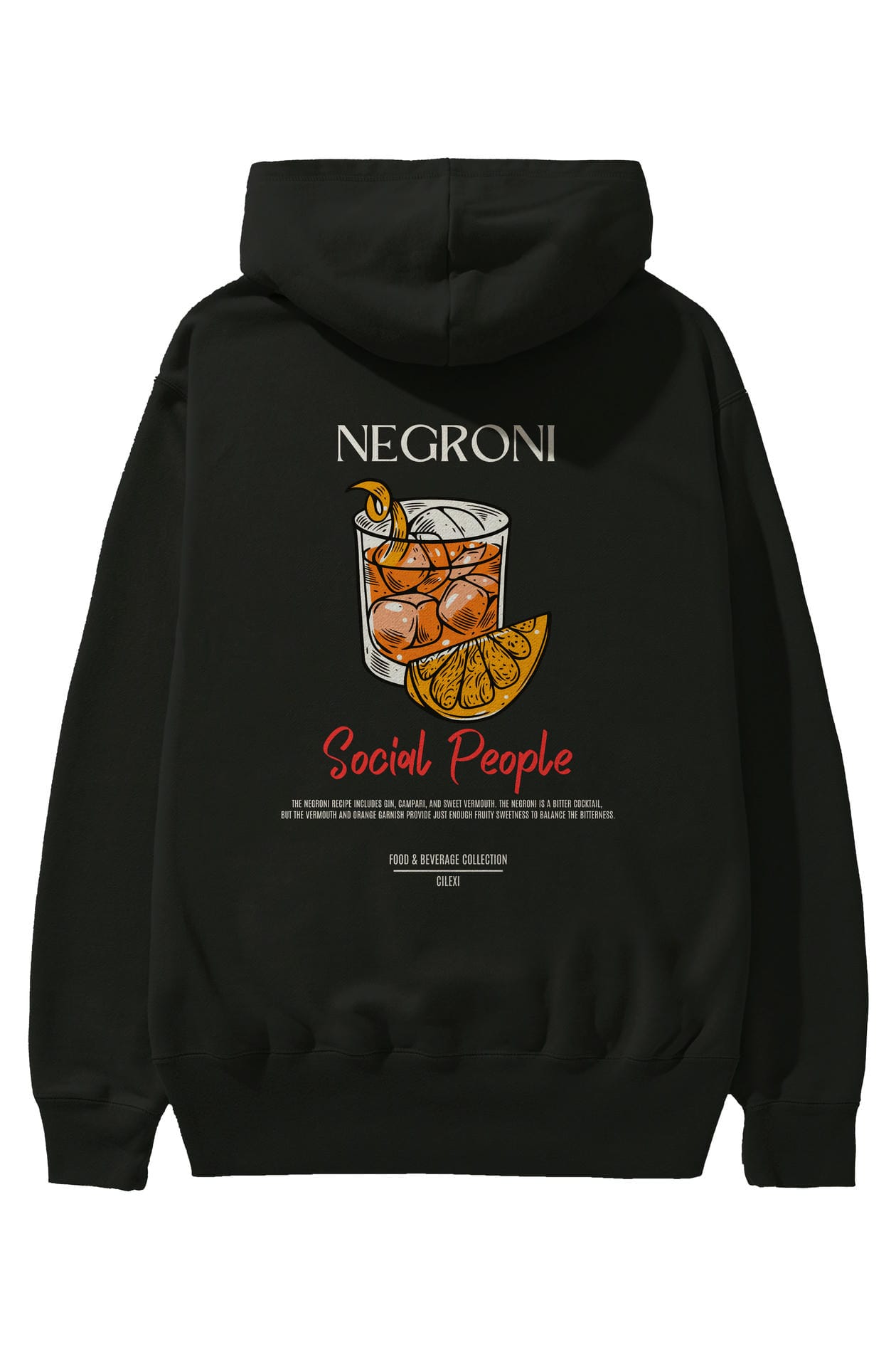 Negroni Kokteyl Arka Baskılı Hoodie Oversize Kapüşonlu Sweatshirt Erkek Kadın