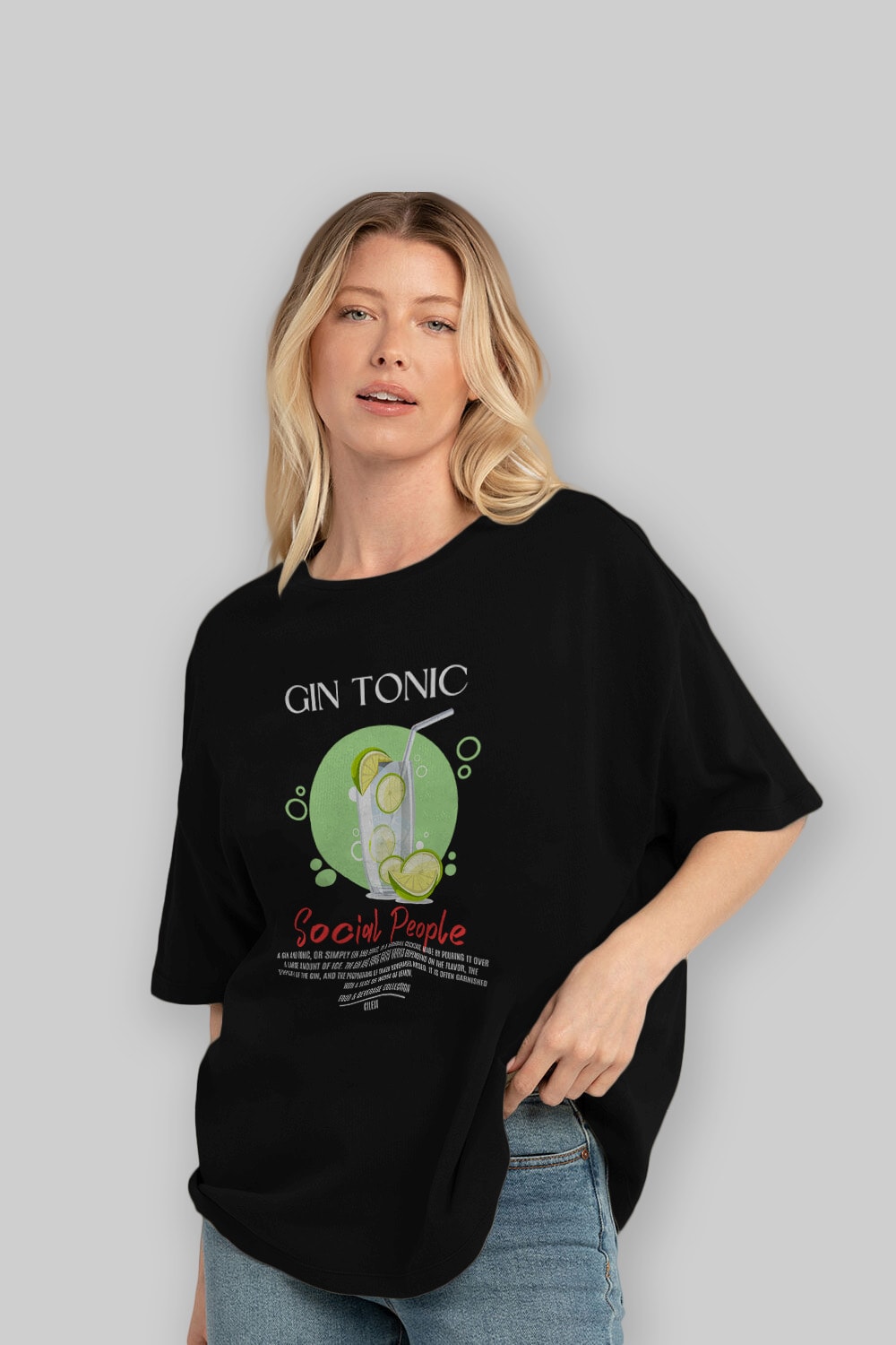 Gın Tonıc Kokteyl Serisi ön Baskılı Oversize t-shirt Erkek Kadın %100 Pamuk Bisiklet Yaka tişort