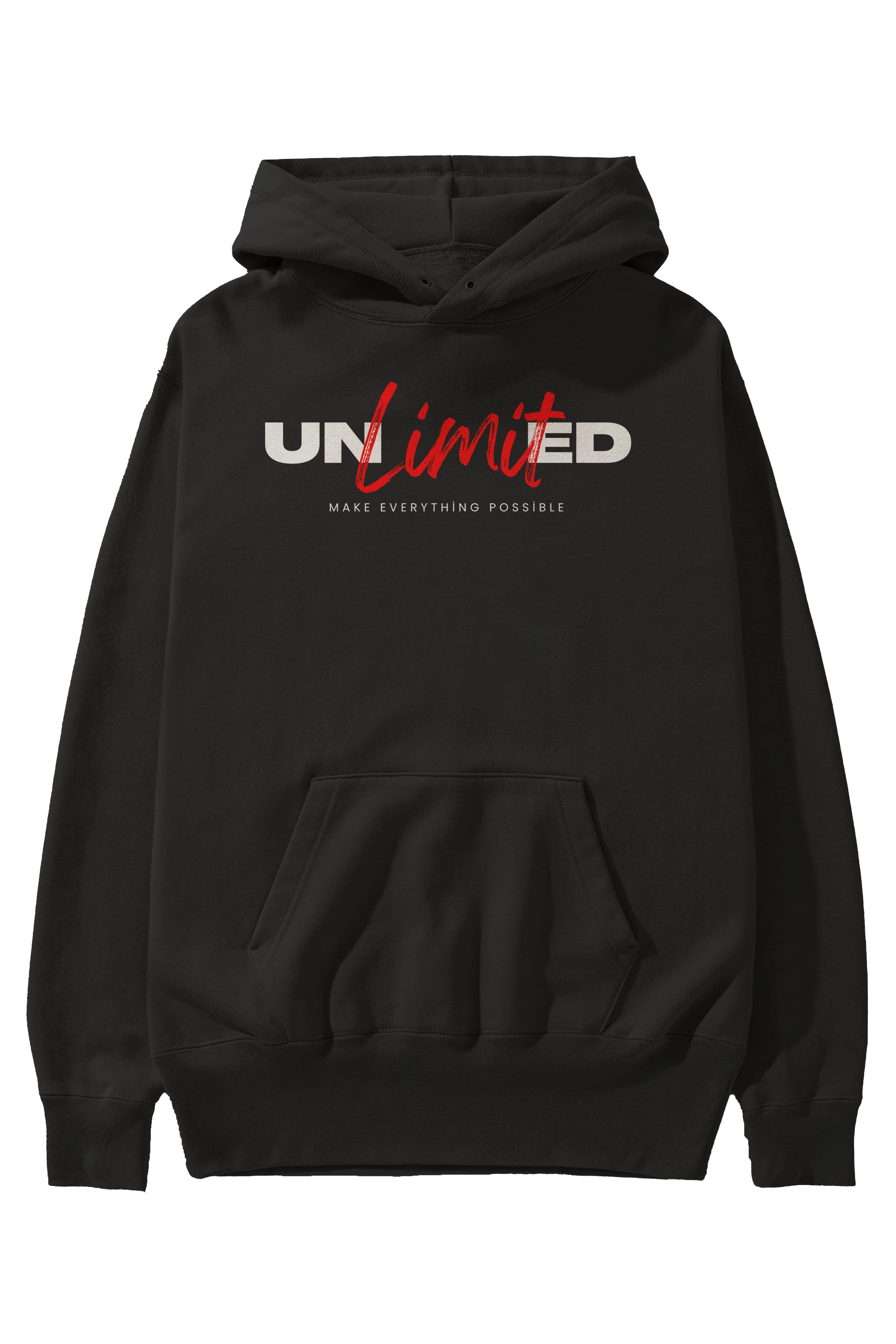 Unlimited Yazılı Ön Baskılı Oversize Hoodie Kapüşonlu Sweatshirt Erkek Kadın Unisex