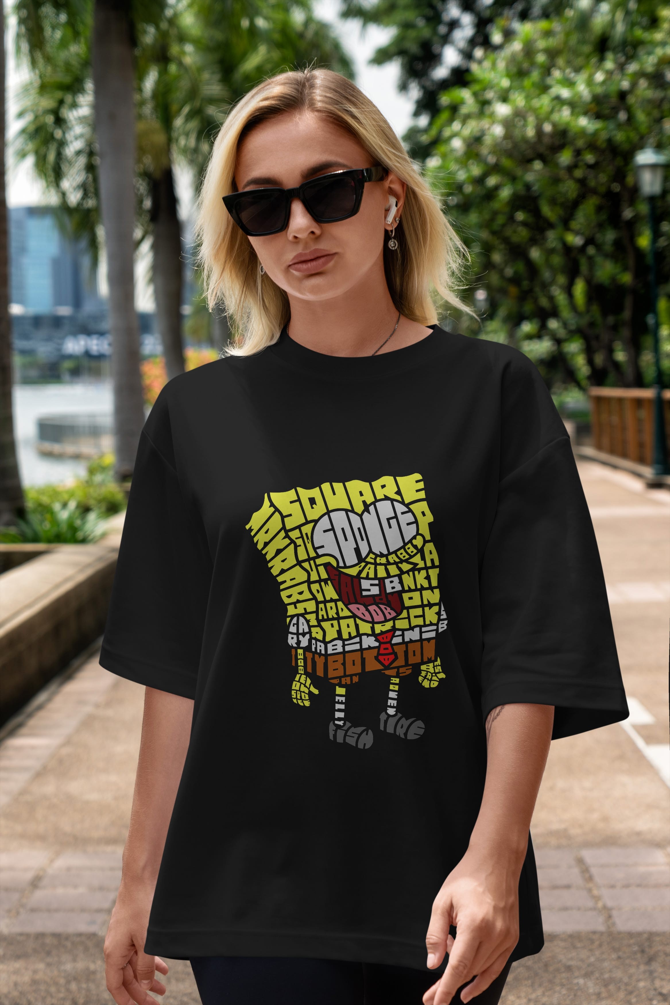 Yellow Sponge Ön Baskılı Oversize t-shirt %100 pamuk Erkek Kadın Unisex